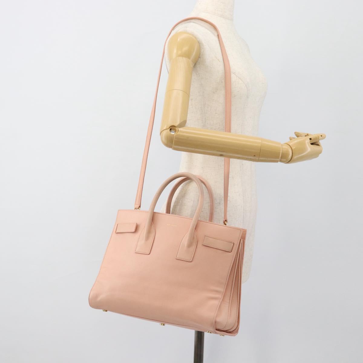 SAINT LAURENT Sac De Jules Hand Bag Leather 2way Pink Gold Auth ka4847V