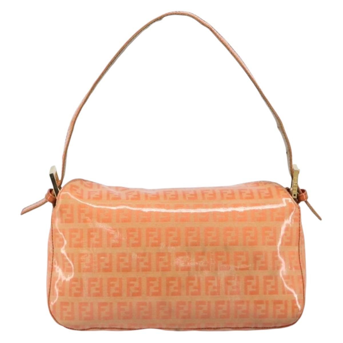 FENDI Zucchino Canvas Mamma Baguette Shoulder Bag Orange Gold Auth ka4849A