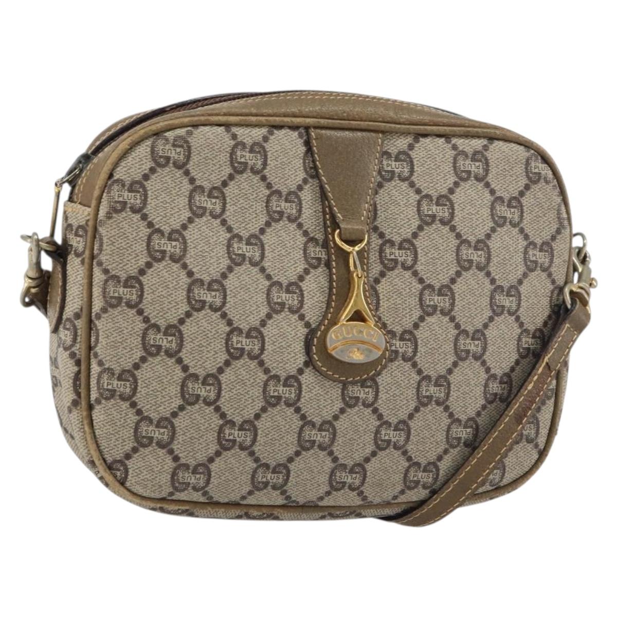 GUCCI GG Plus Supreme Shoulder Bag PVC Beige Gold Auth ka485