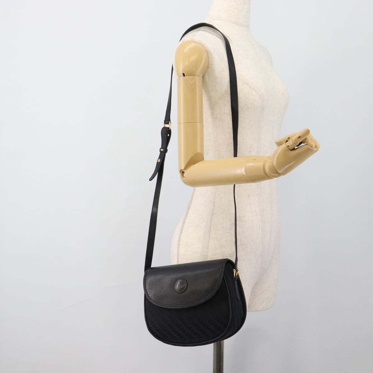 GUCCI Shoulder Bag Canvas Leather Black Gold 007 14 0074 Auth ka4851