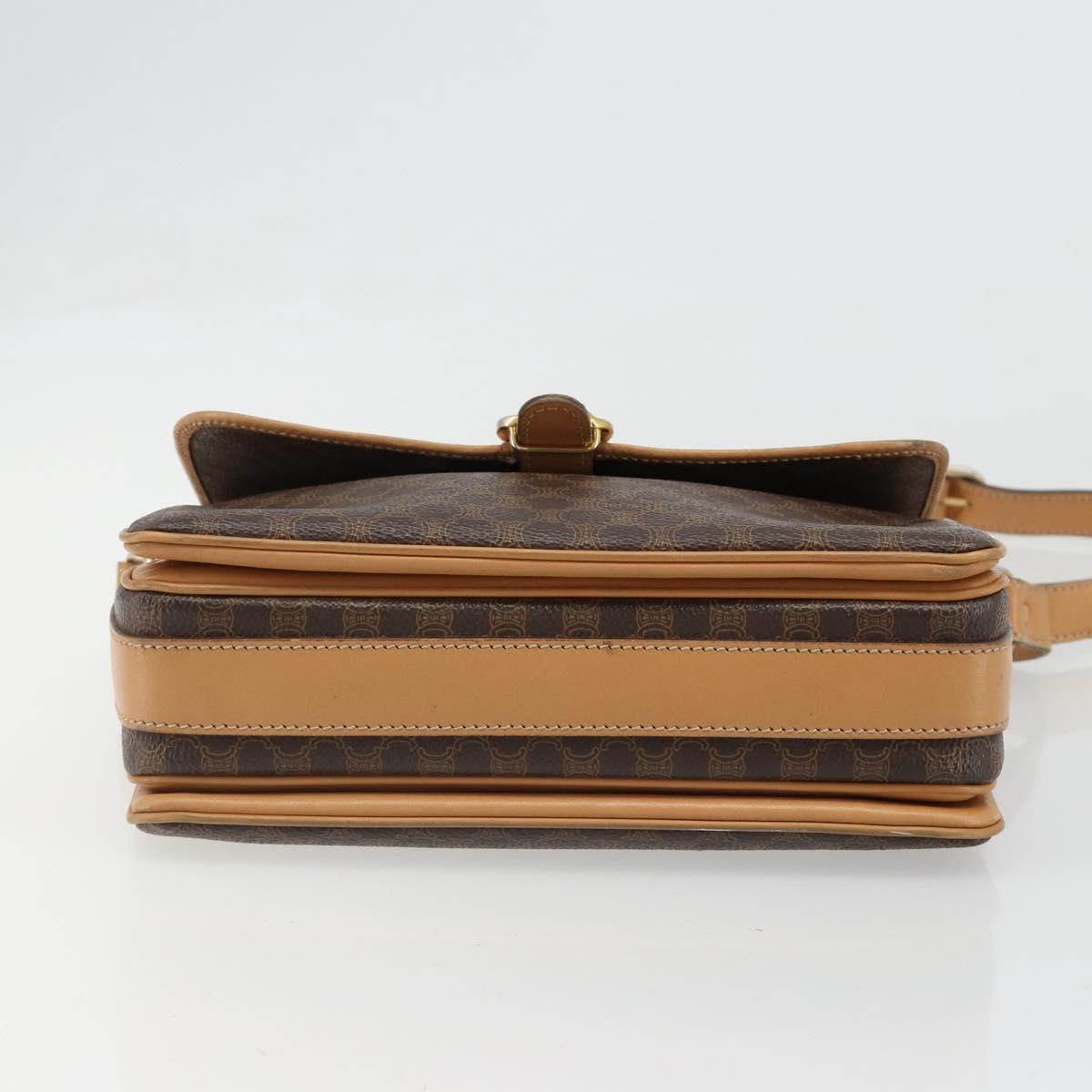CELINE Macadam Canvas Shoulder Bag PVC Leather Brown Gold Auth ka4853