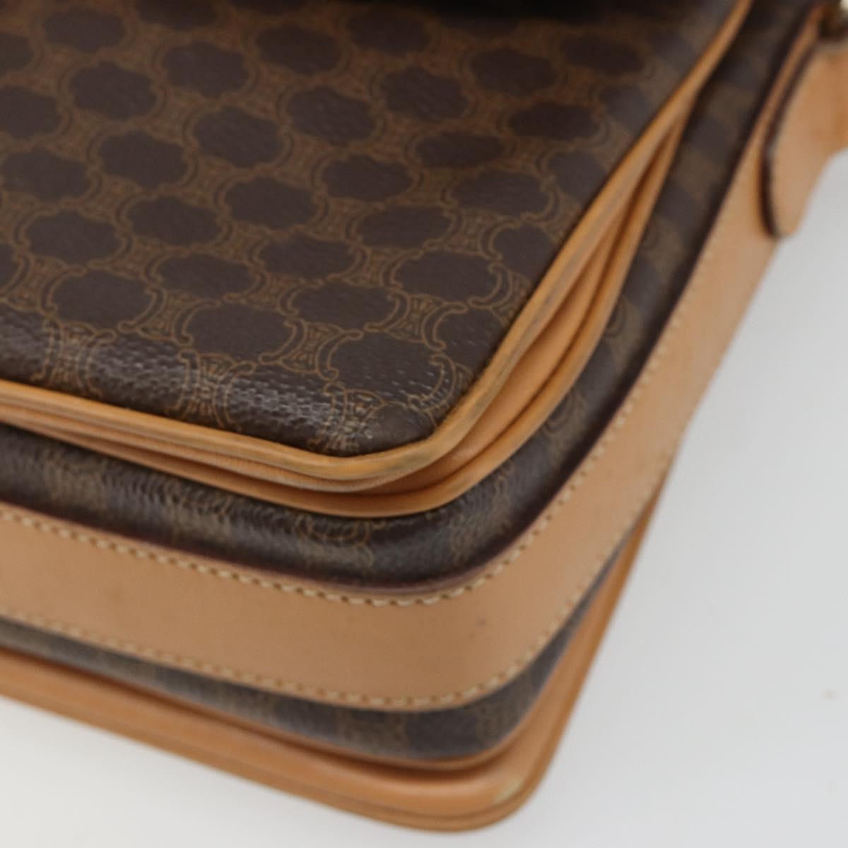 CELINE Macadam Canvas Shoulder Bag PVC Leather Brown Gold Auth ka4853