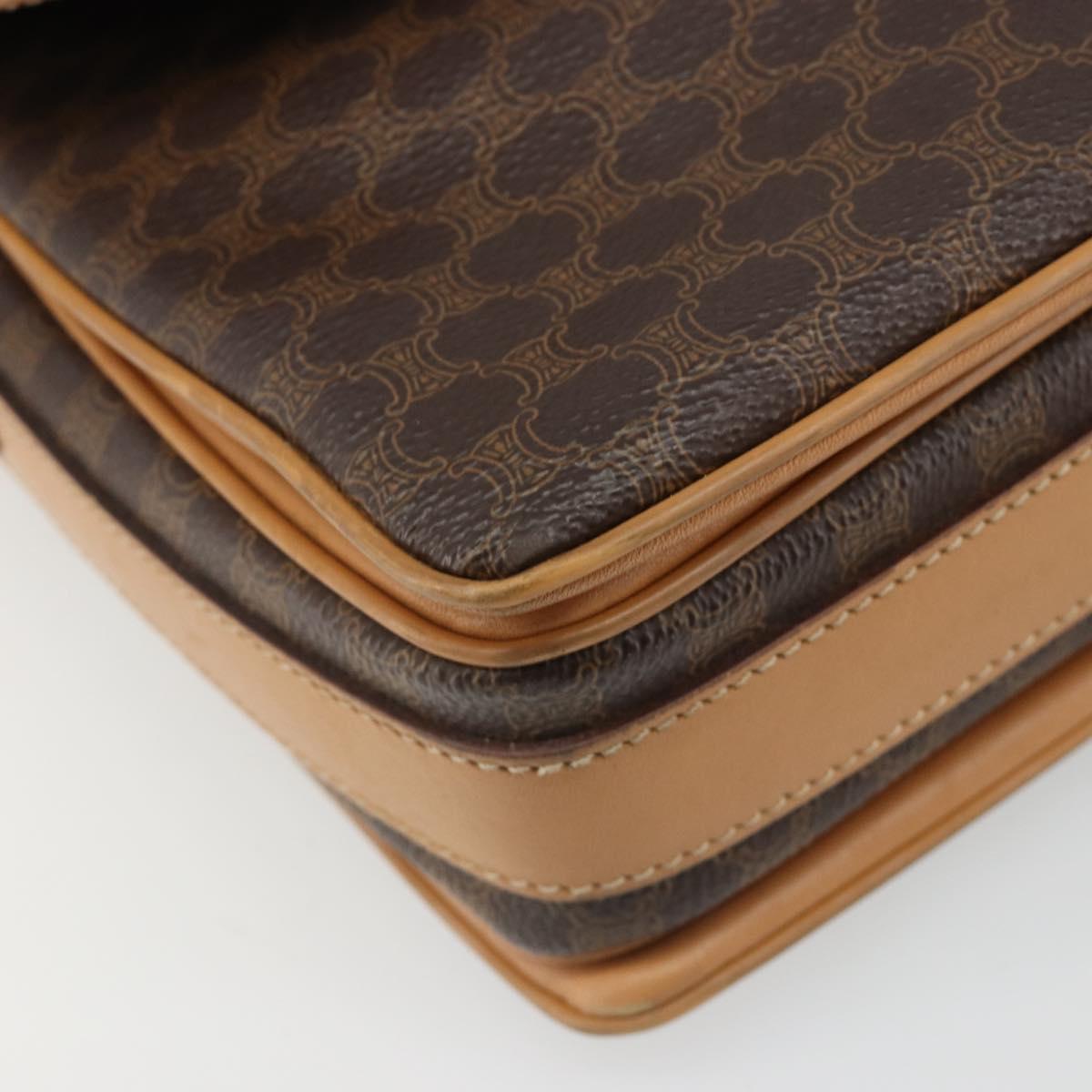 CELINE Macadam Canvas Shoulder Bag PVC Leather Brown Gold Auth ka4853