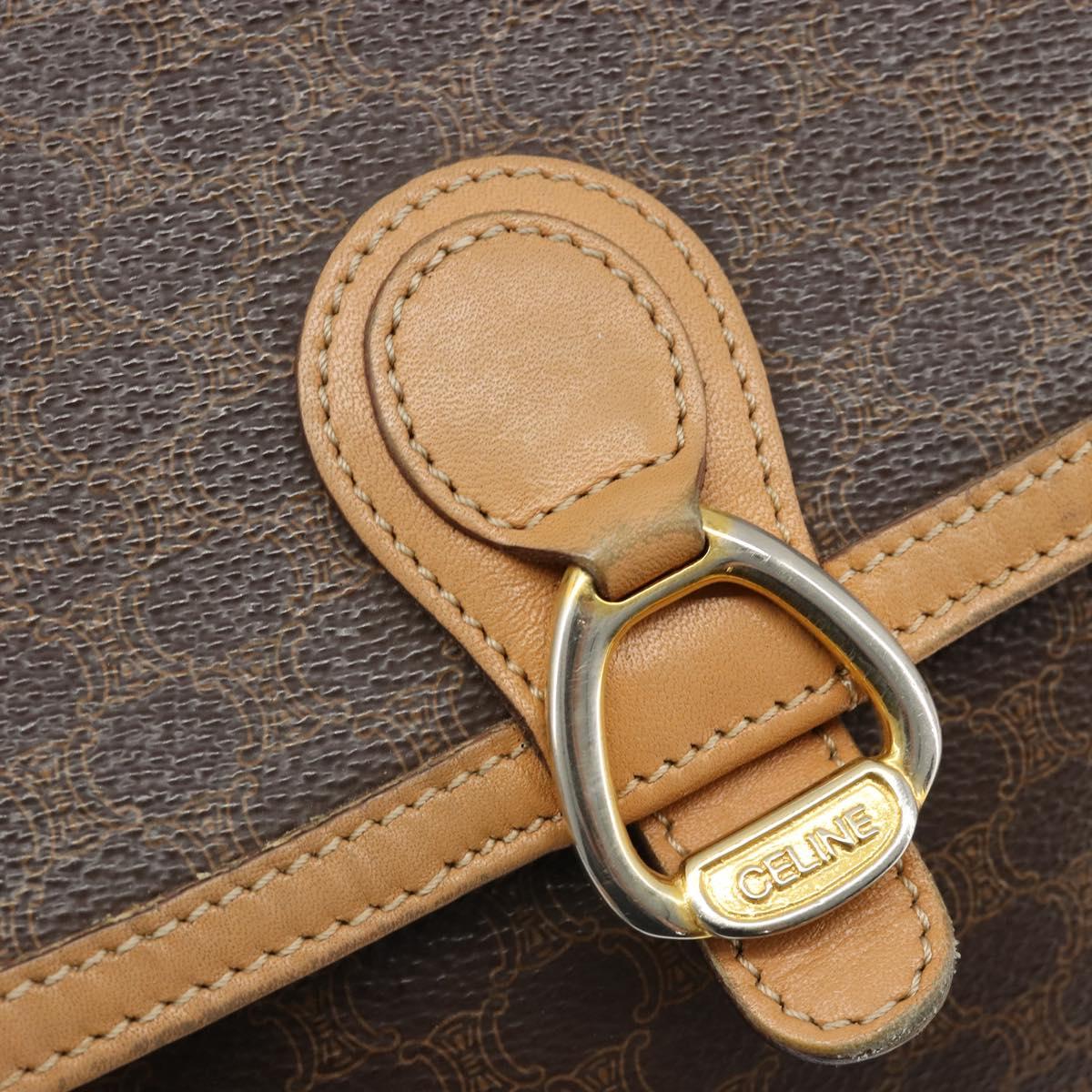 CELINE Macadam Canvas Shoulder Bag PVC Leather Brown Gold Auth ka4853