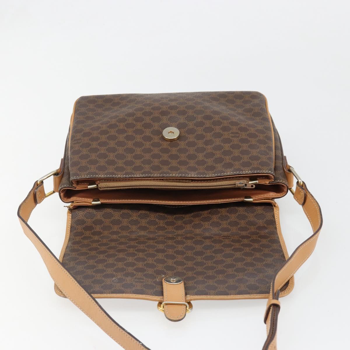 CELINE Macadam Canvas Shoulder Bag PVC Leather Brown Gold Auth ka4853