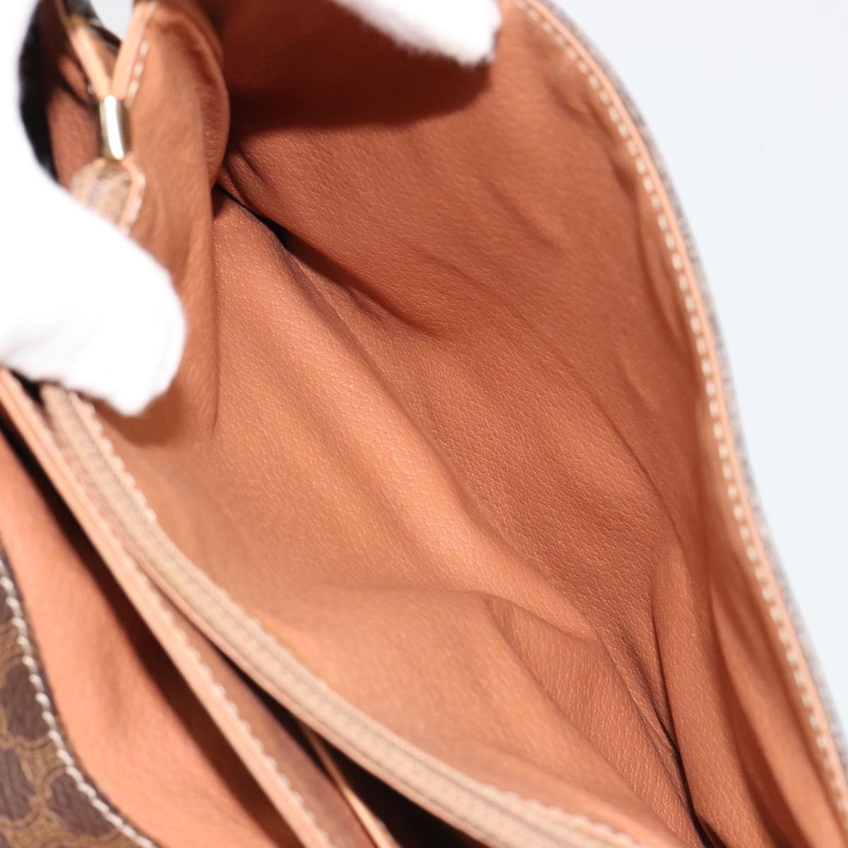 CELINE Macadam Canvas Shoulder Bag PVC Leather Brown Gold Auth ka4853