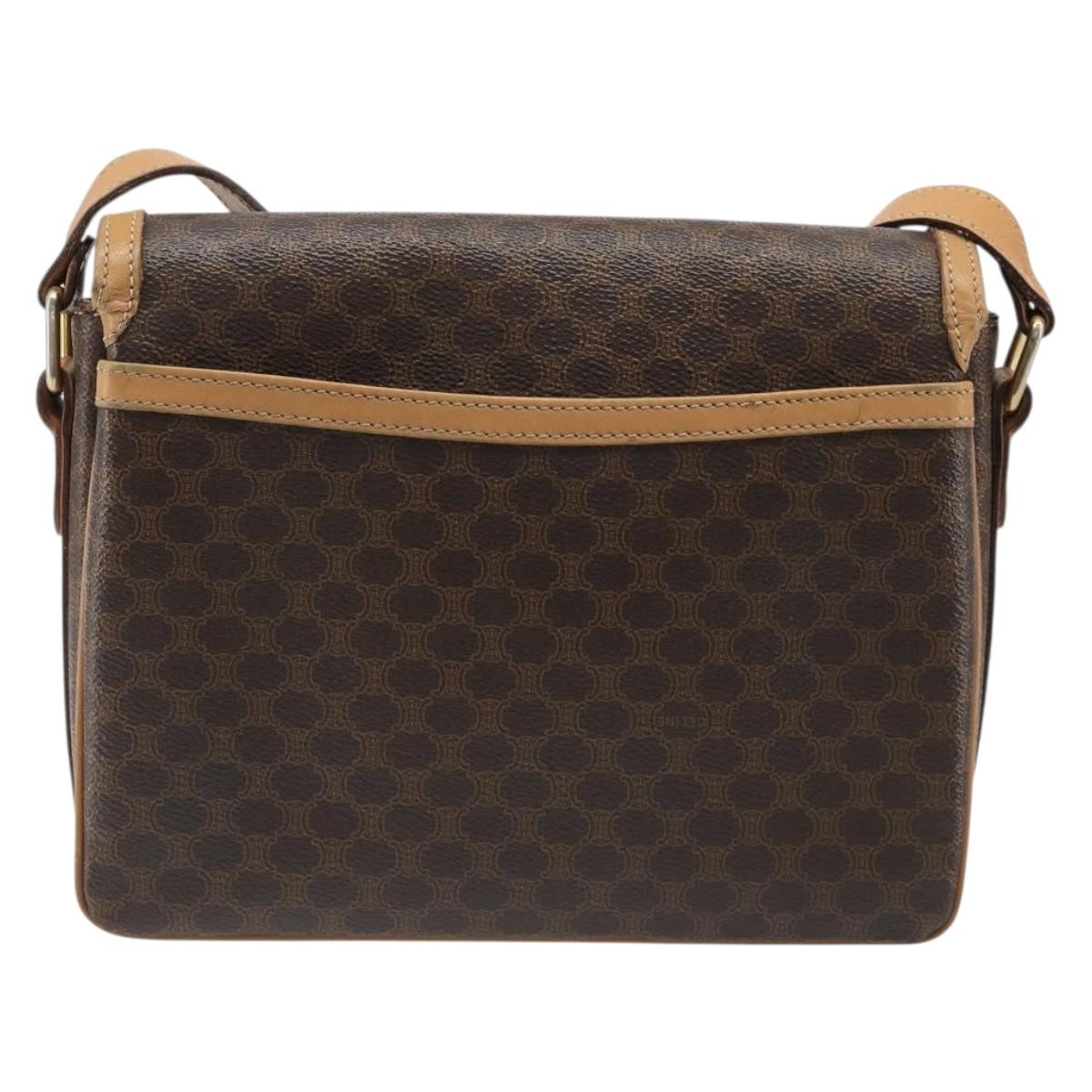 CELINE Macadam Canvas Shoulder Bag PVC Leather Brown Gold Auth ka4853