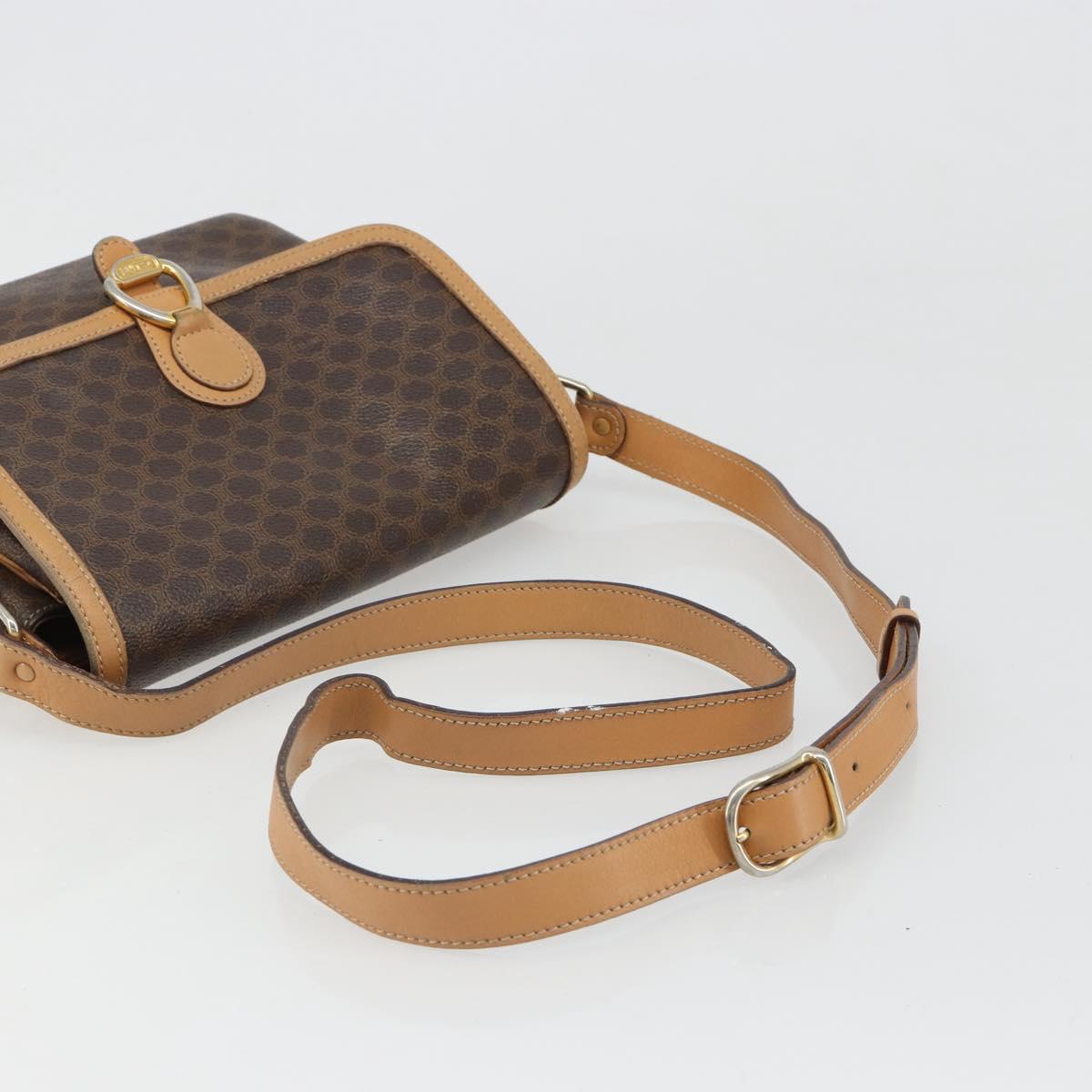 CELINE Macadam Canvas Shoulder Bag PVC Leather Brown Gold Auth ka4853