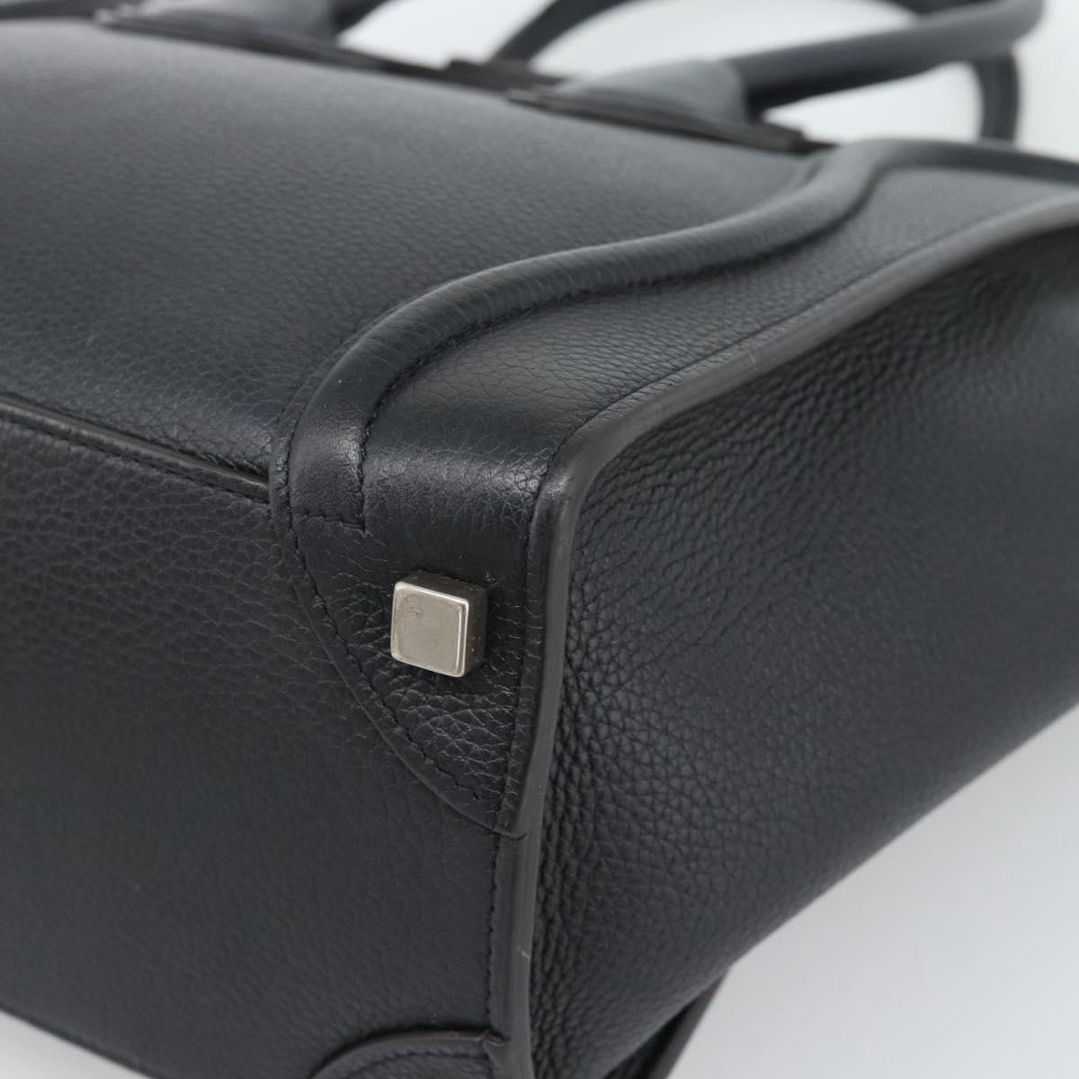 CELINE Luggage Micro Shopper Hand Bag Leather Black Silver Auth ka4855SAM