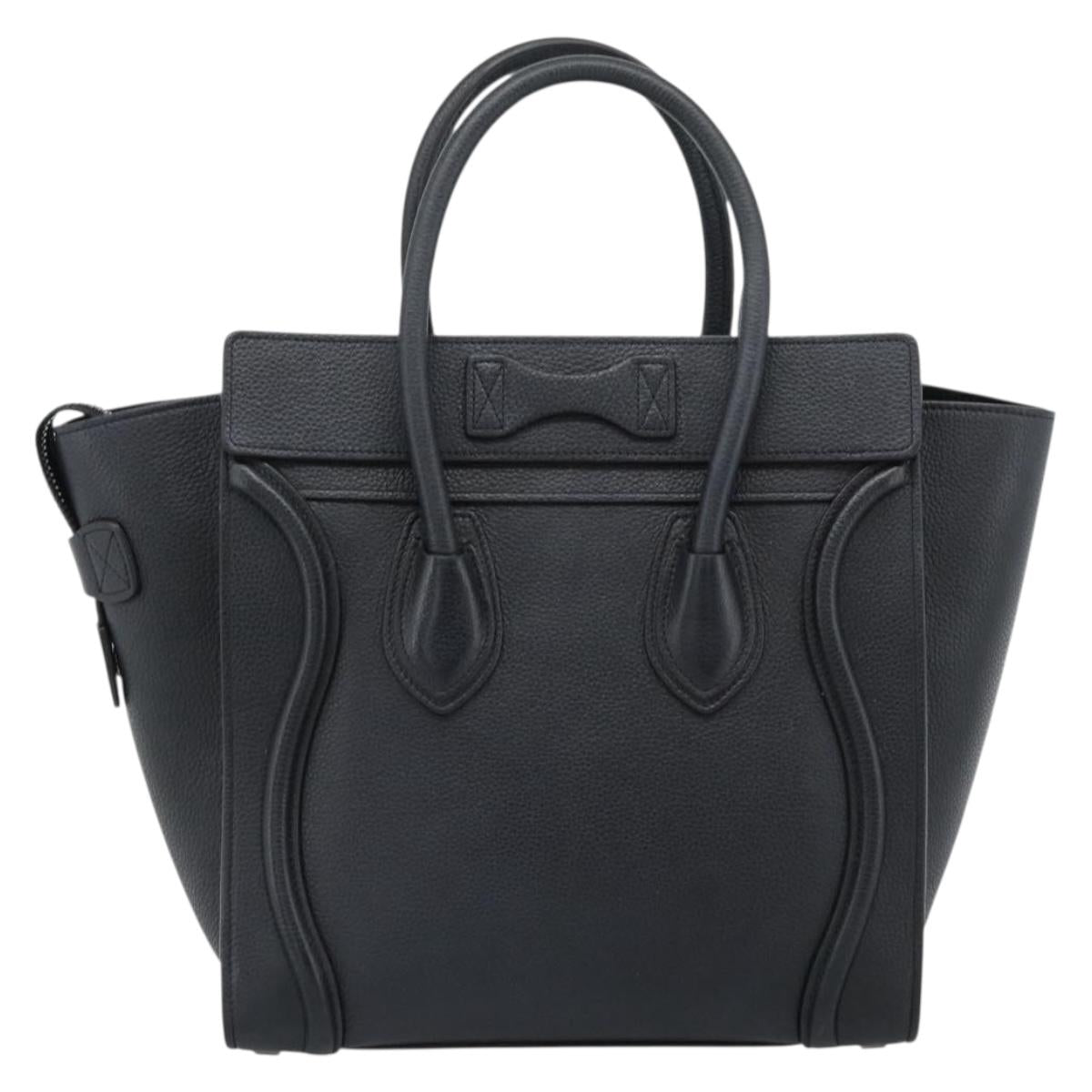 CELINE Luggage Micro Shopper Hand Bag Leather Black Silver Auth ka4855SAM