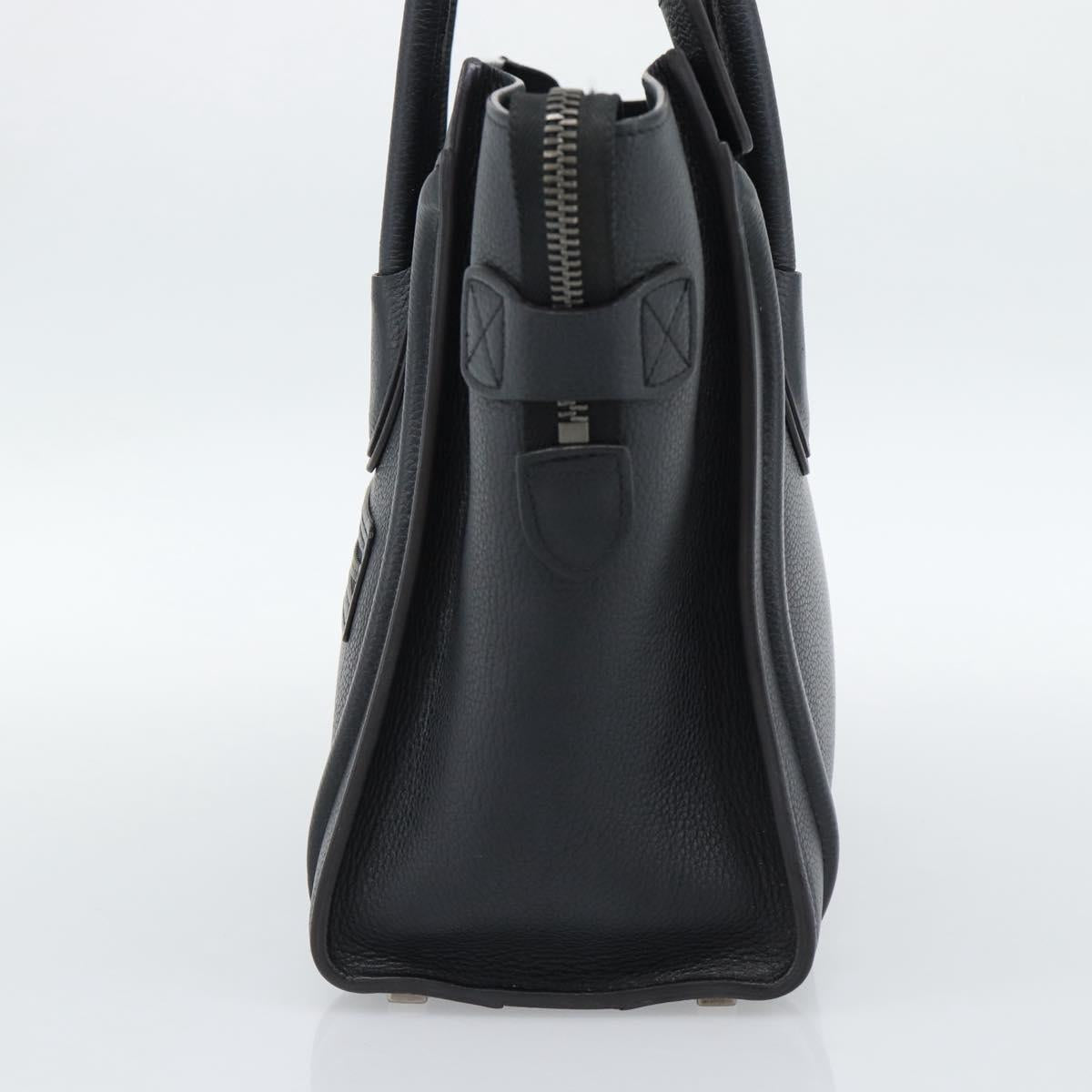 CELINE Luggage Micro Shopper Hand Bag Leather Black Silver Auth ka4855SAM