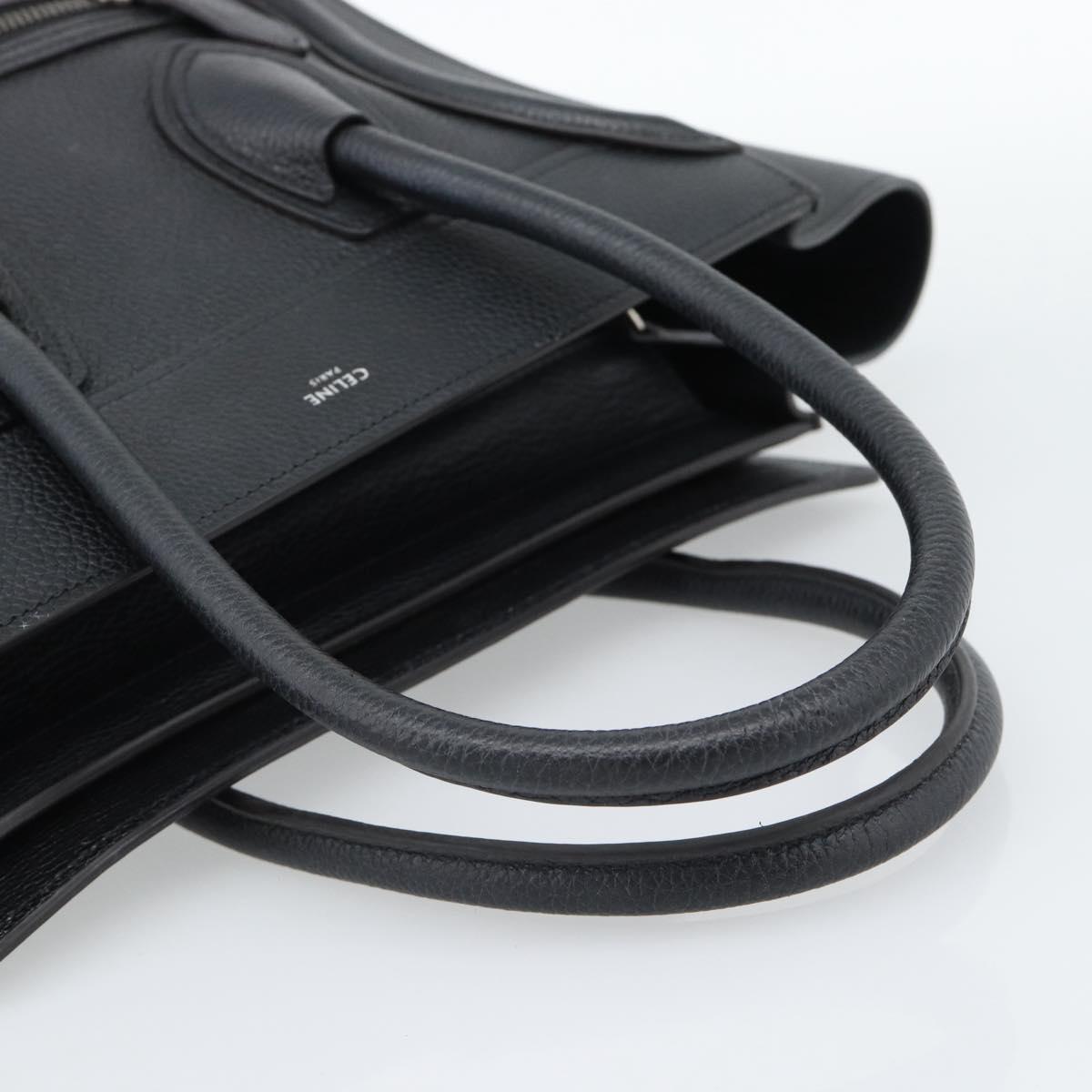 CELINE Luggage Micro Shopper Hand Bag Leather Black Silver Auth ka4855SAM