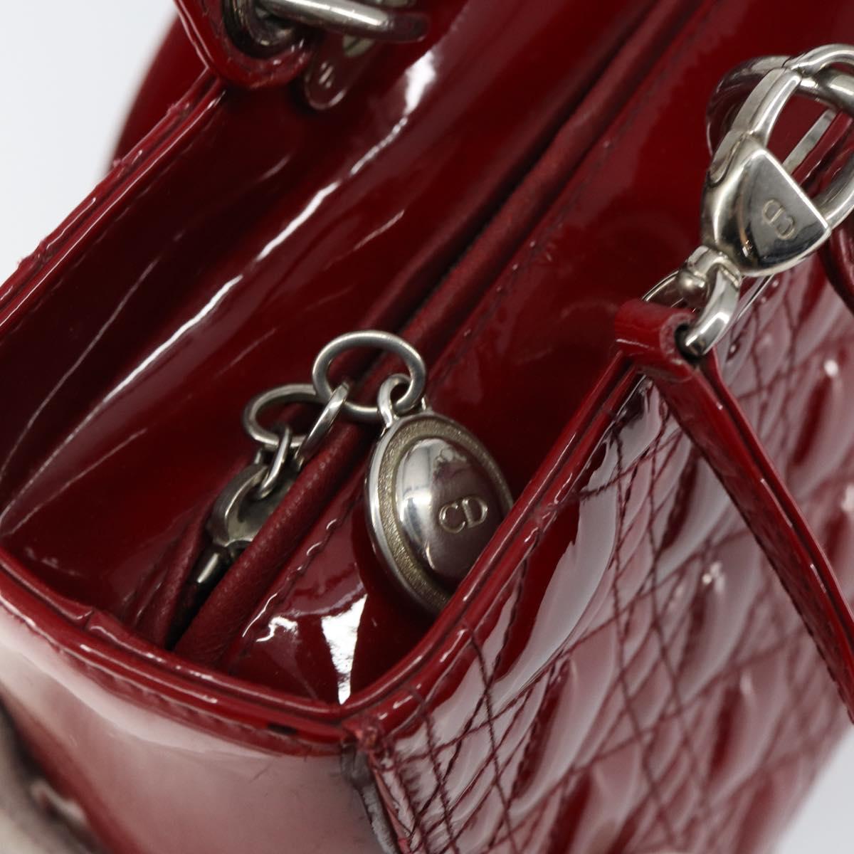 Christian Dior Lady Dior Canage Hand Bag Enamel 2way Red Silver Auth ka486