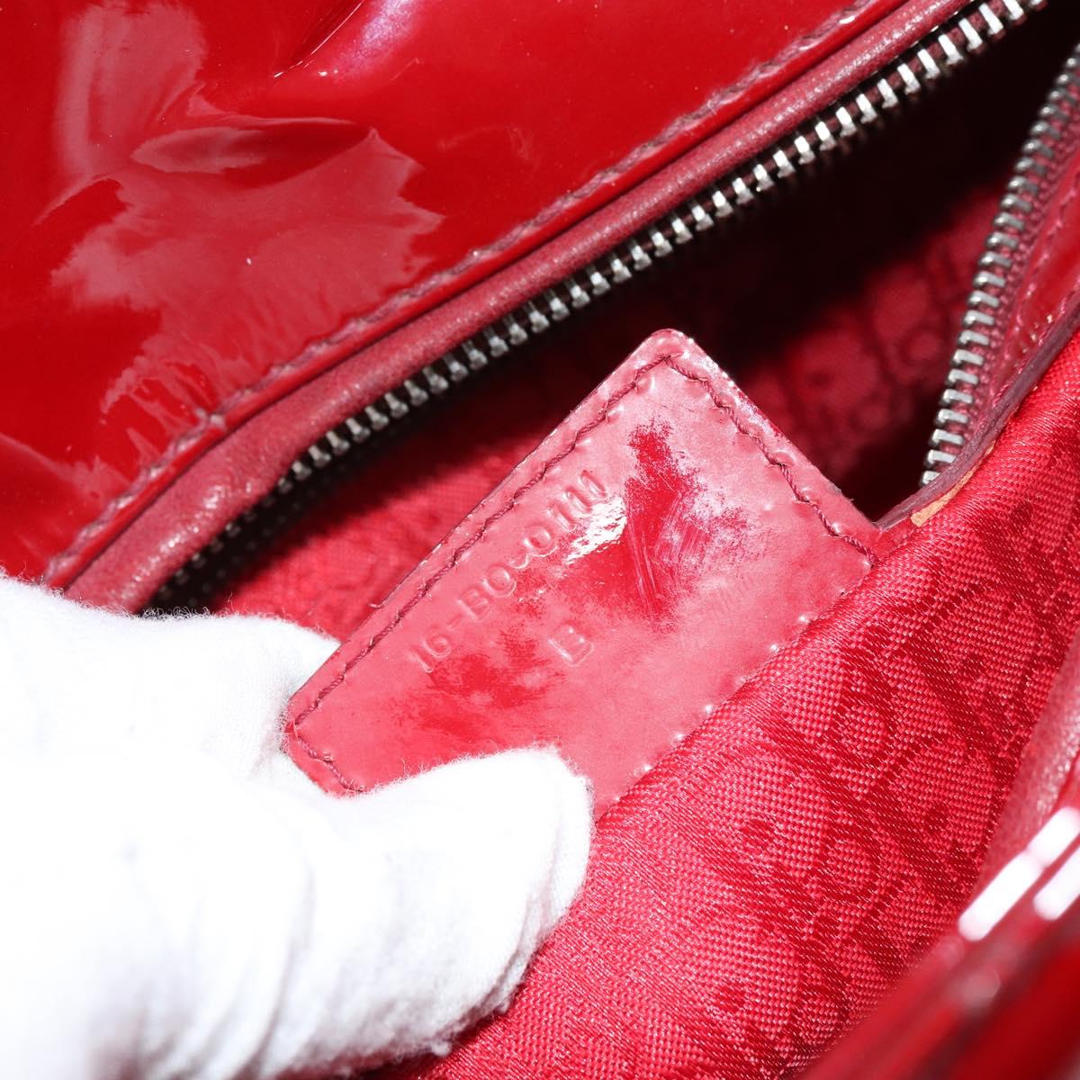 Christian Dior Lady Dior Canage Hand Bag Enamel 2way Red Silver Auth ka486