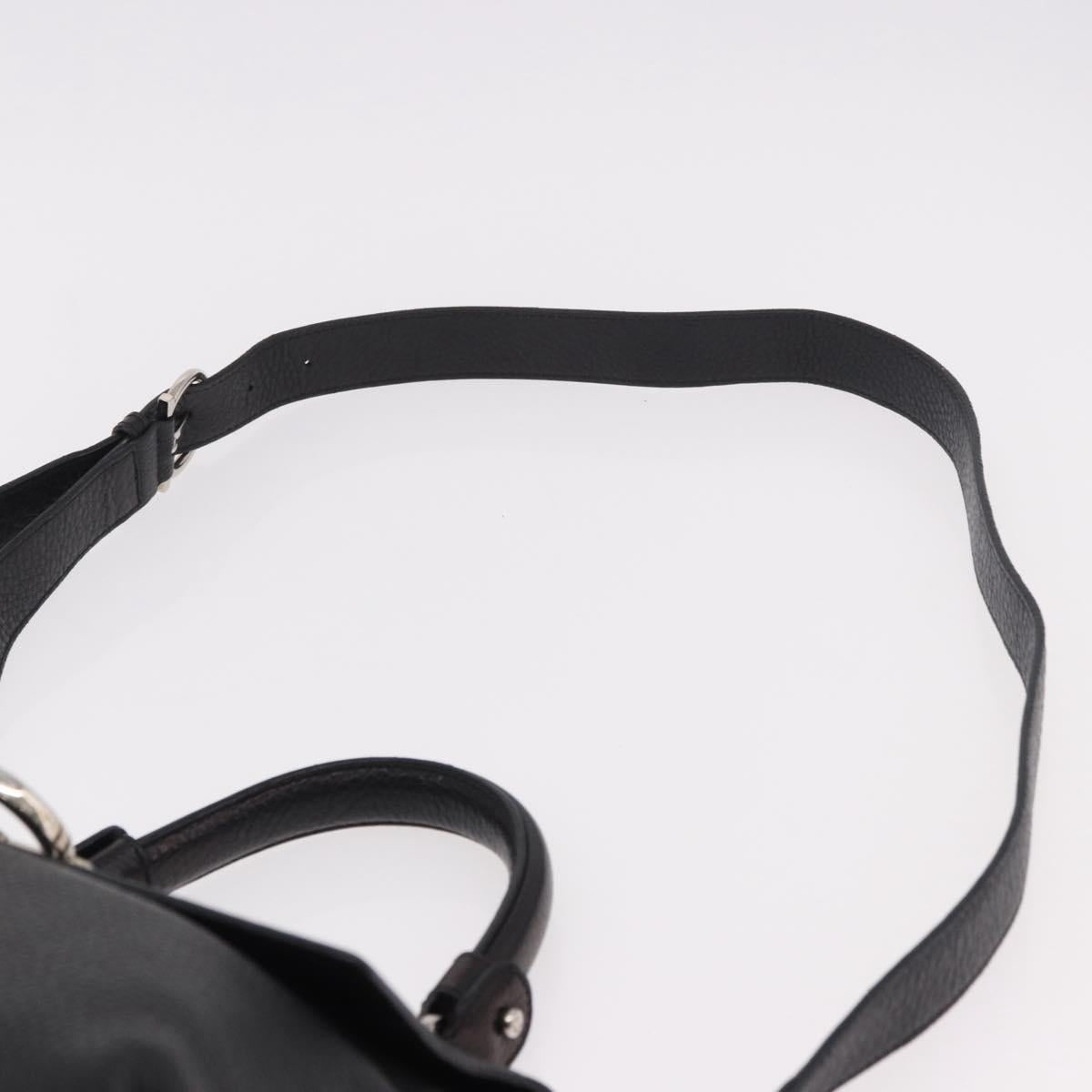 Salvatore Ferragamo Gancini Hand Bag Leather 2way Black Silver Auth ka4860A