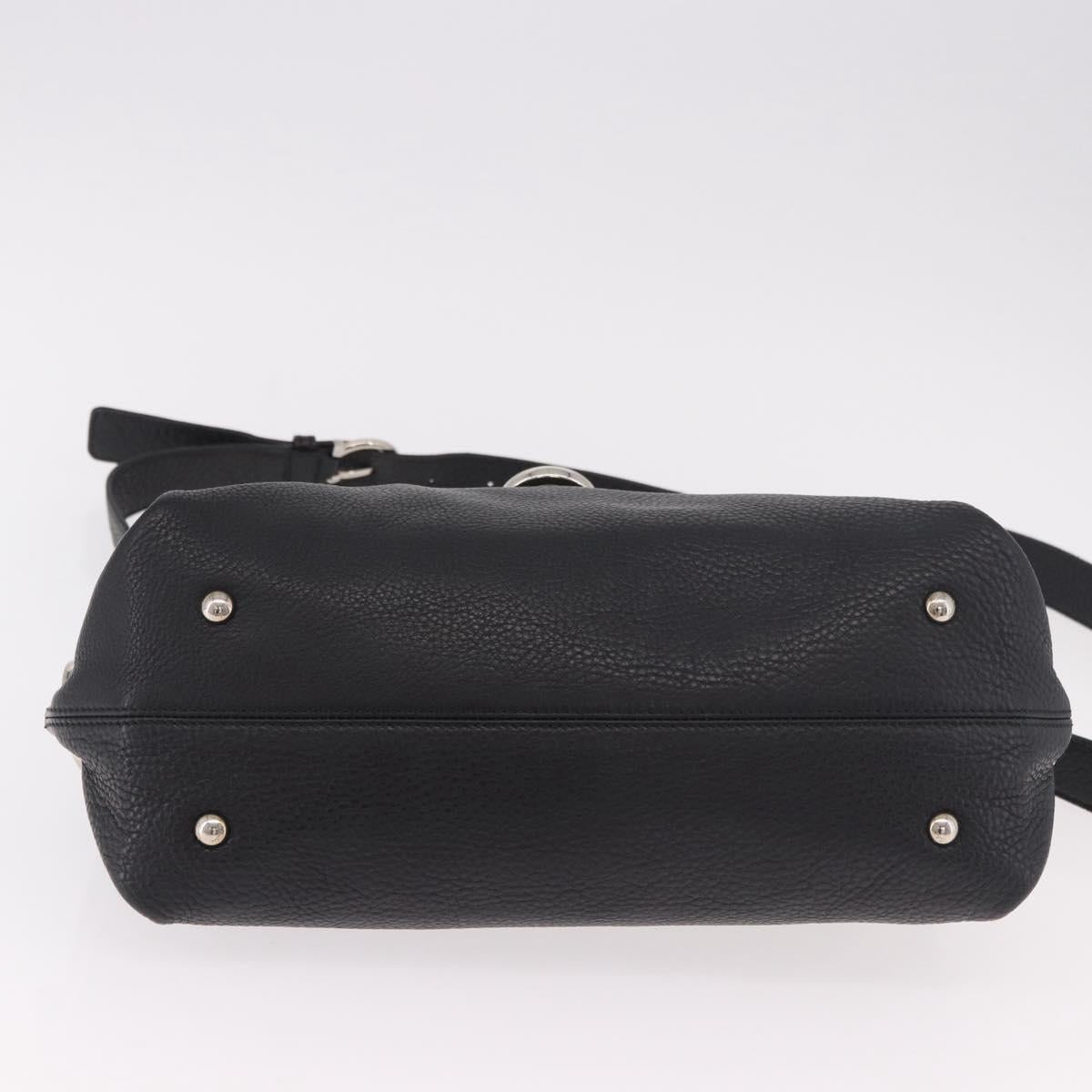 Salvatore Ferragamo Gancini Hand Bag Leather 2way Black Silver Auth ka4860A