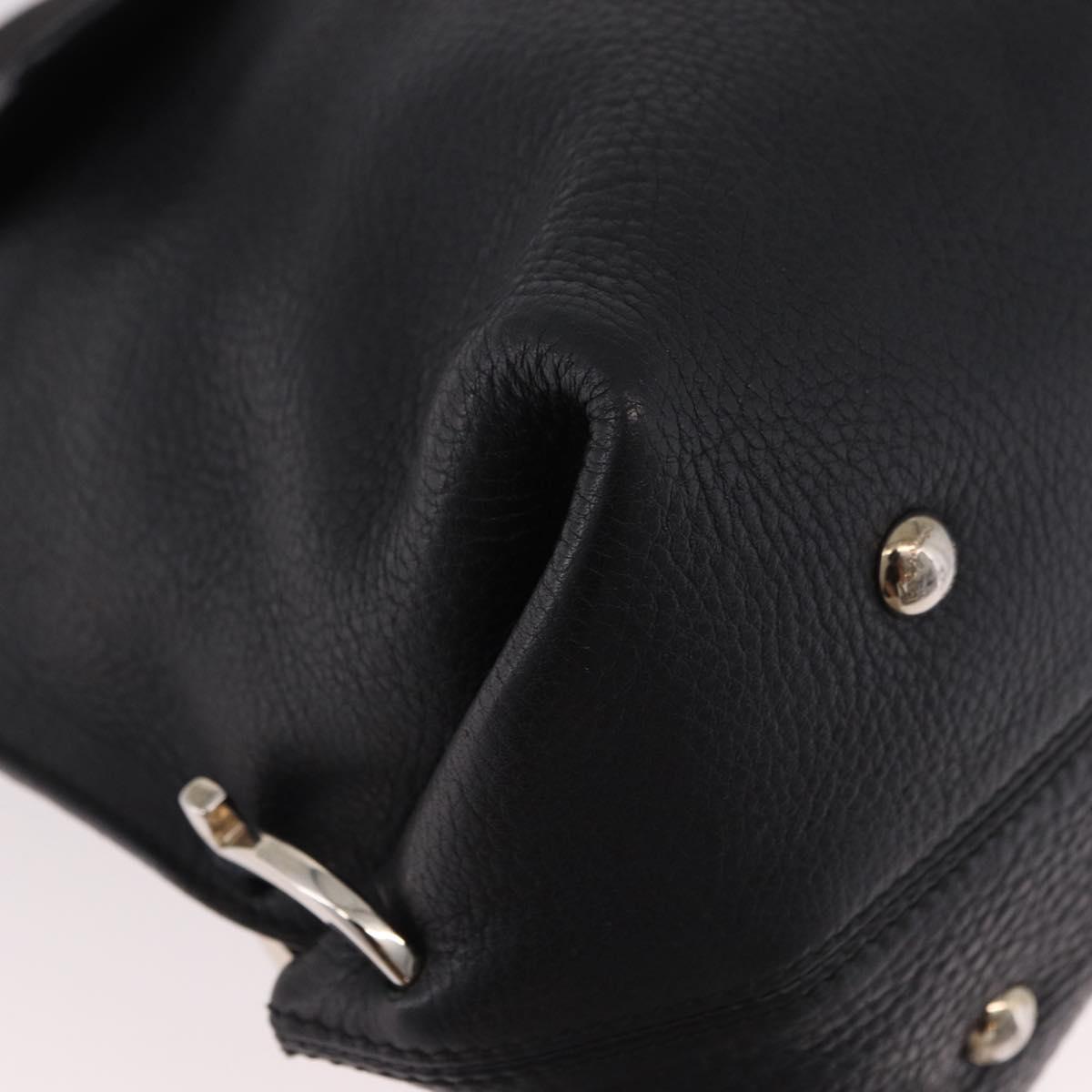 Salvatore Ferragamo Gancini Hand Bag Leather 2way Black Silver Auth ka4860A