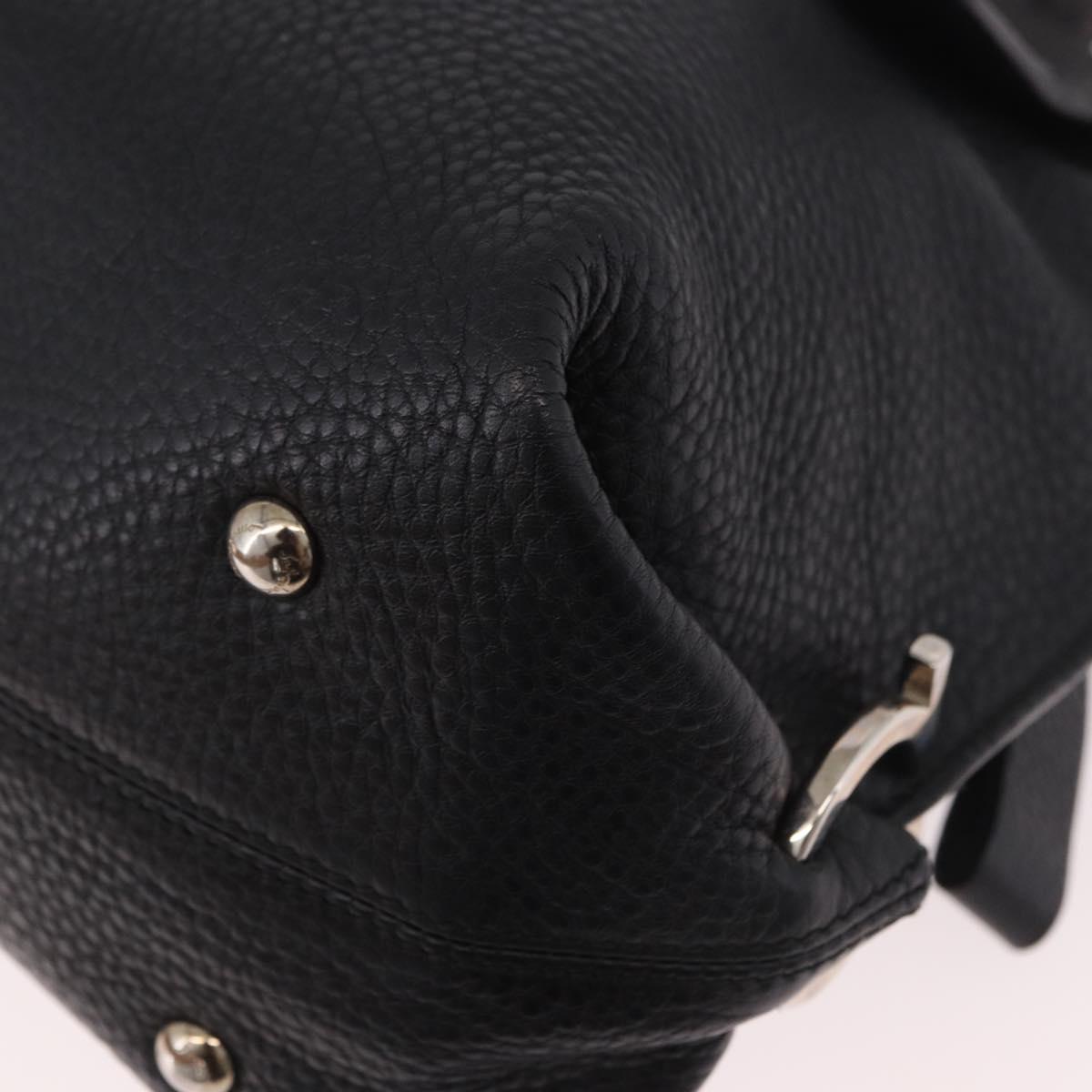 Salvatore Ferragamo Gancini Hand Bag Leather 2way Black Silver Auth ka4860A