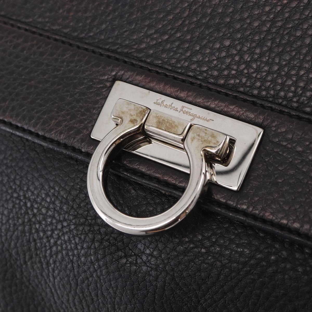 Salvatore Ferragamo Gancini Hand Bag Leather 2way Black Silver Auth ka4860A