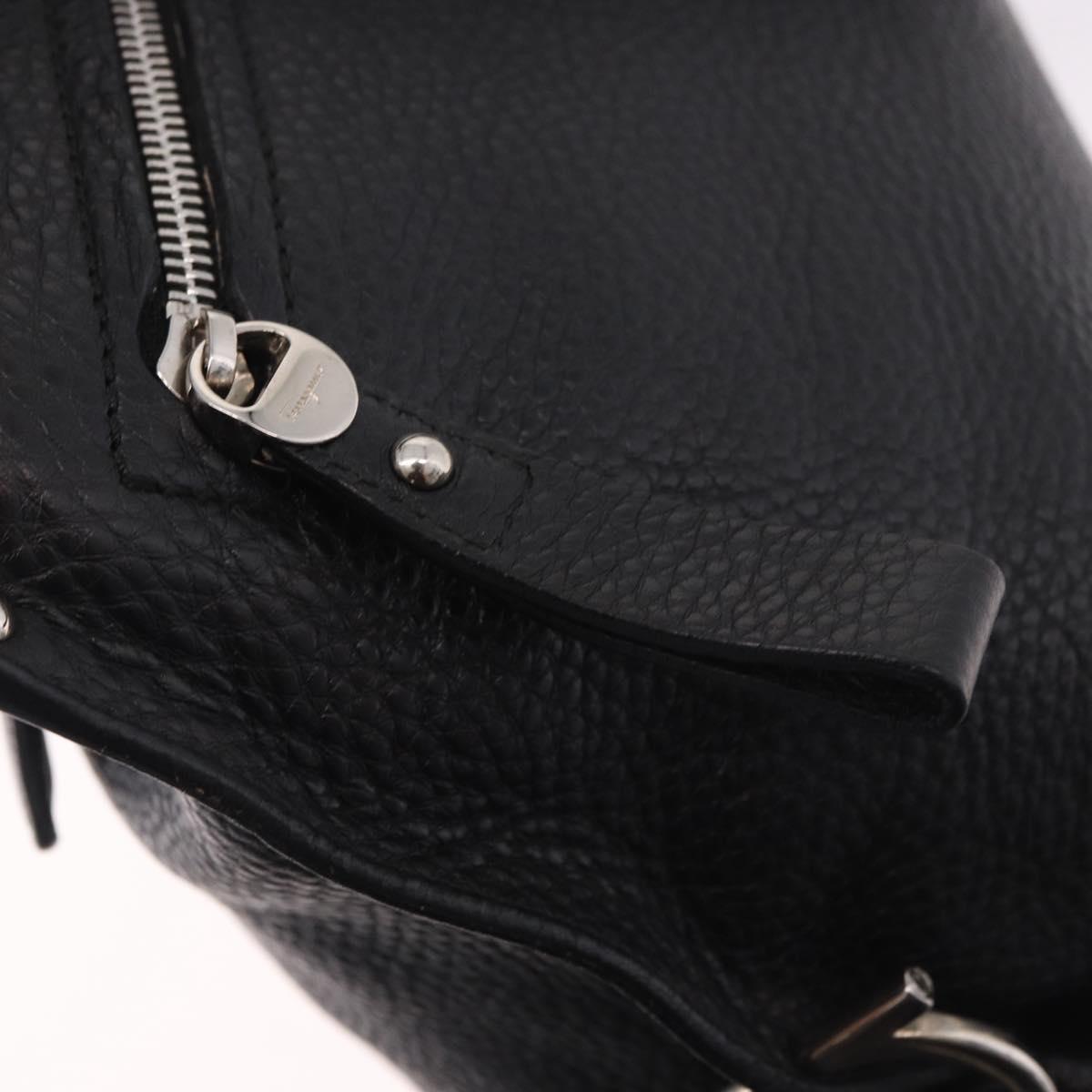 Salvatore Ferragamo Gancini Hand Bag Leather 2way Black Silver Auth ka4860A