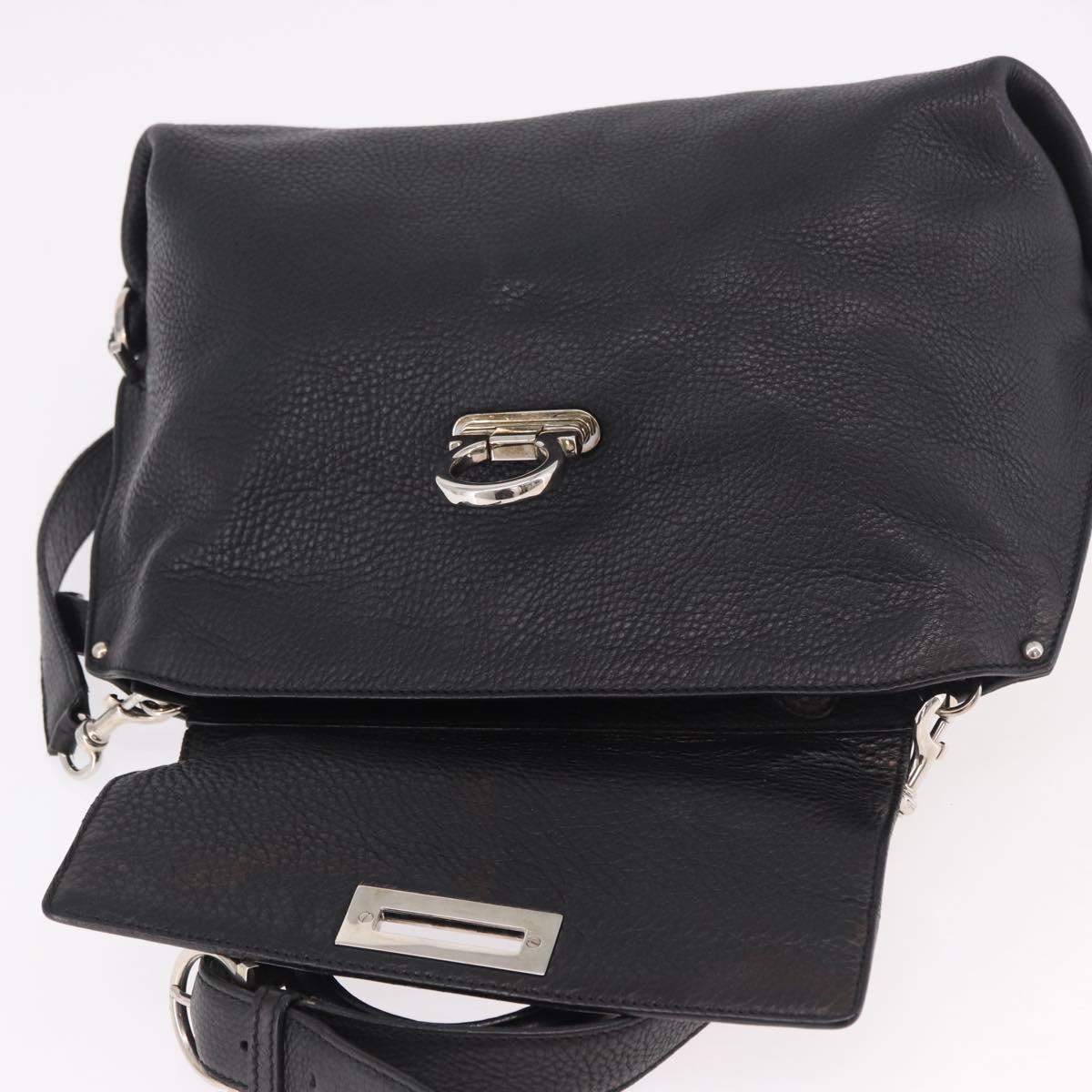 Salvatore Ferragamo Gancini Hand Bag Leather 2way Black Silver Auth ka4860A