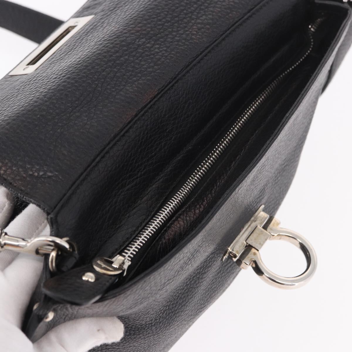Salvatore Ferragamo Gancini Hand Bag Leather 2way Black Silver Auth ka4860A