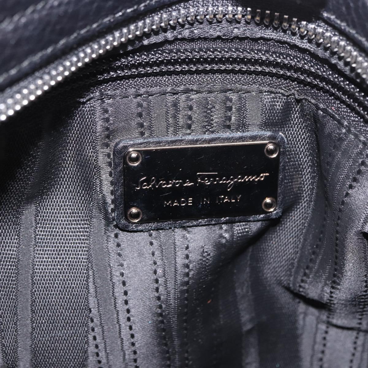 Salvatore Ferragamo Gancini Hand Bag Leather 2way Black Silver Auth ka4860A