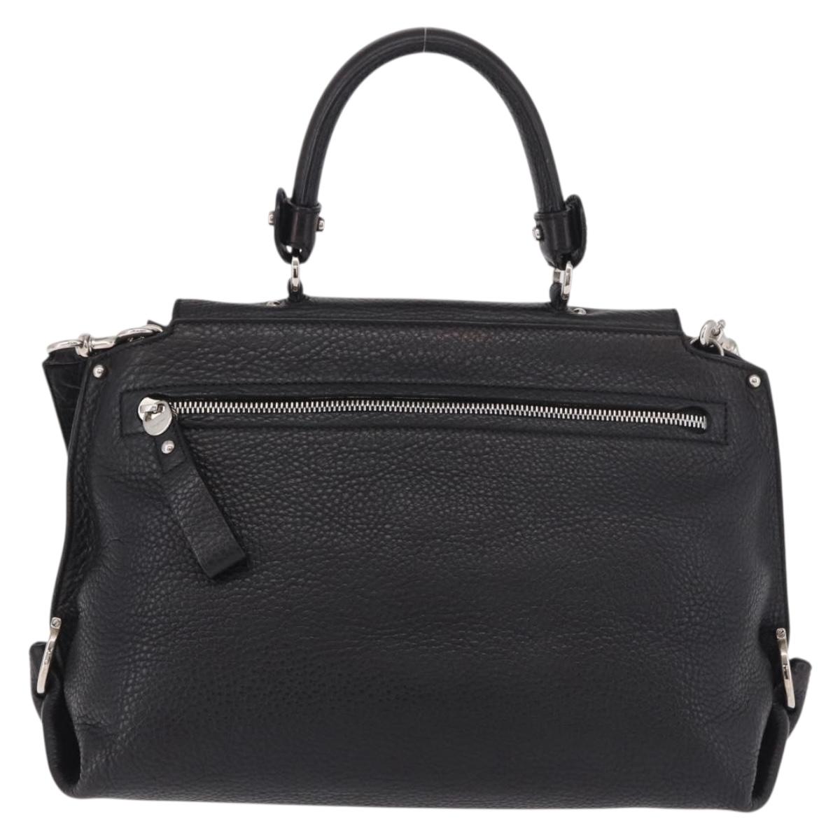 Salvatore Ferragamo Gancini Hand Bag Leather 2way Black Silver Auth ka4860A