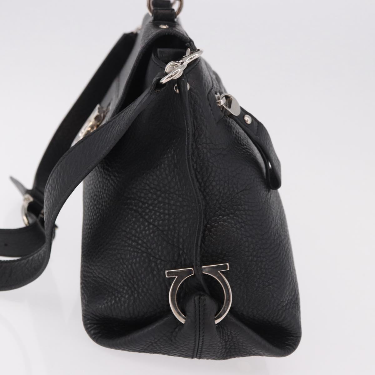 Salvatore Ferragamo Gancini Hand Bag Leather 2way Black Silver Auth ka4860A