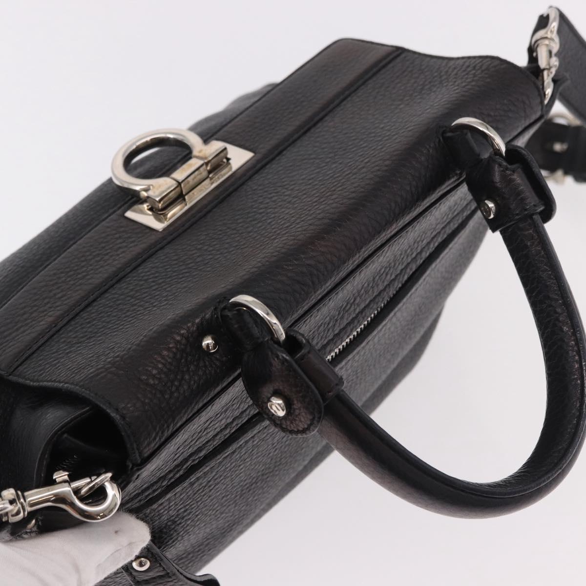 Salvatore Ferragamo Gancini Hand Bag Leather 2way Black Silver Auth ka4860A