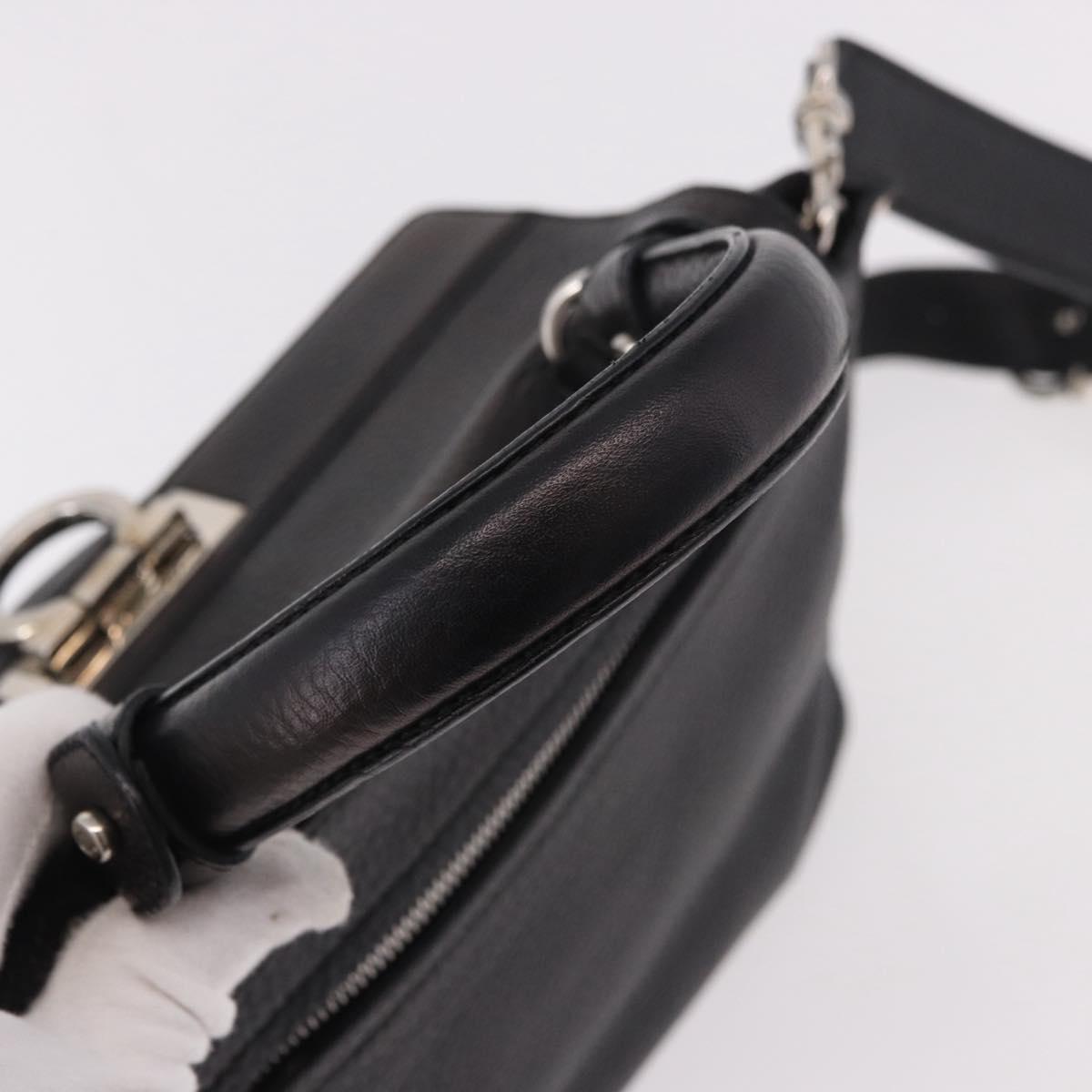 Salvatore Ferragamo Gancini Hand Bag Leather 2way Black Silver Auth ka4860A
