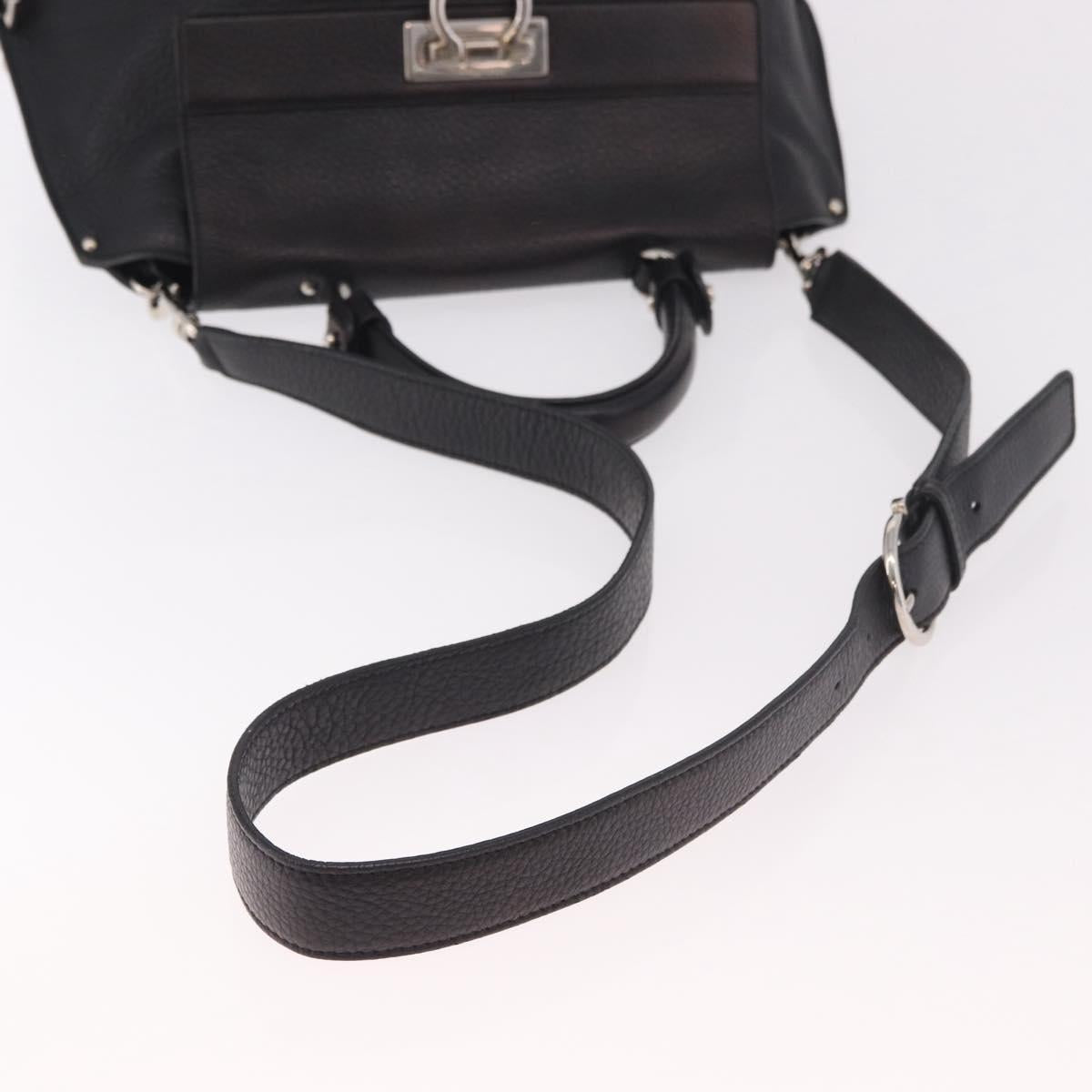 Salvatore Ferragamo Gancini Hand Bag Leather 2way Black Silver Auth ka4860A