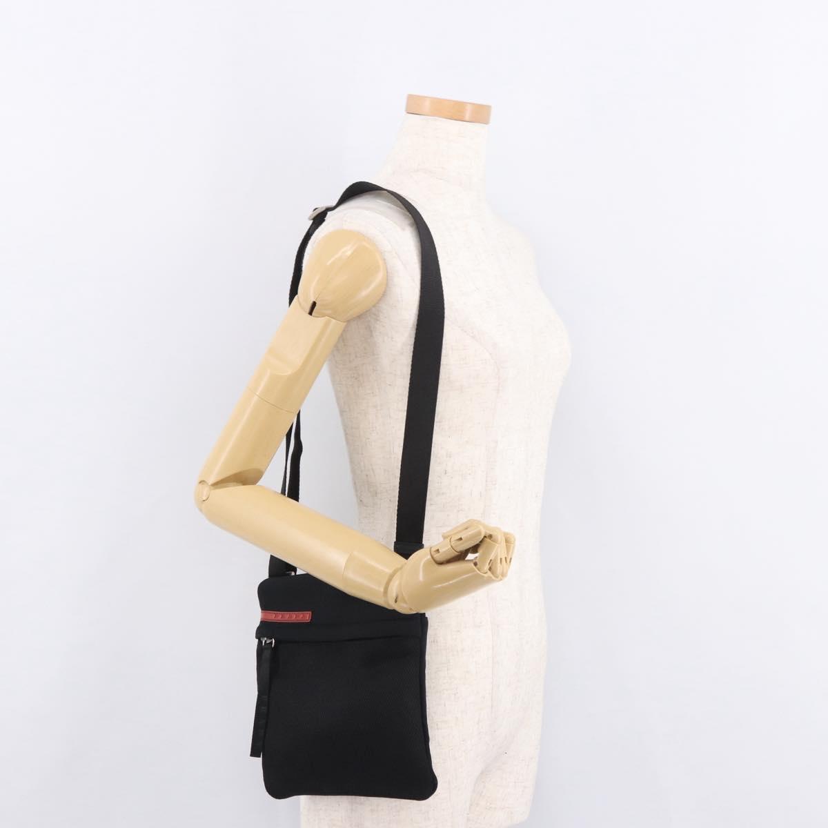 PRADA Sports Line Shoulder Bag Cotton Black Silver Auth ka4861