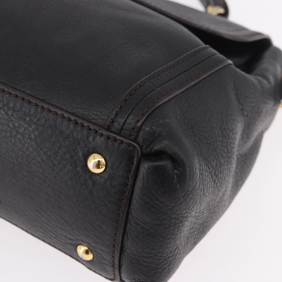 MCM Hand Bag Leather 2way Black Gold Auth ka4862