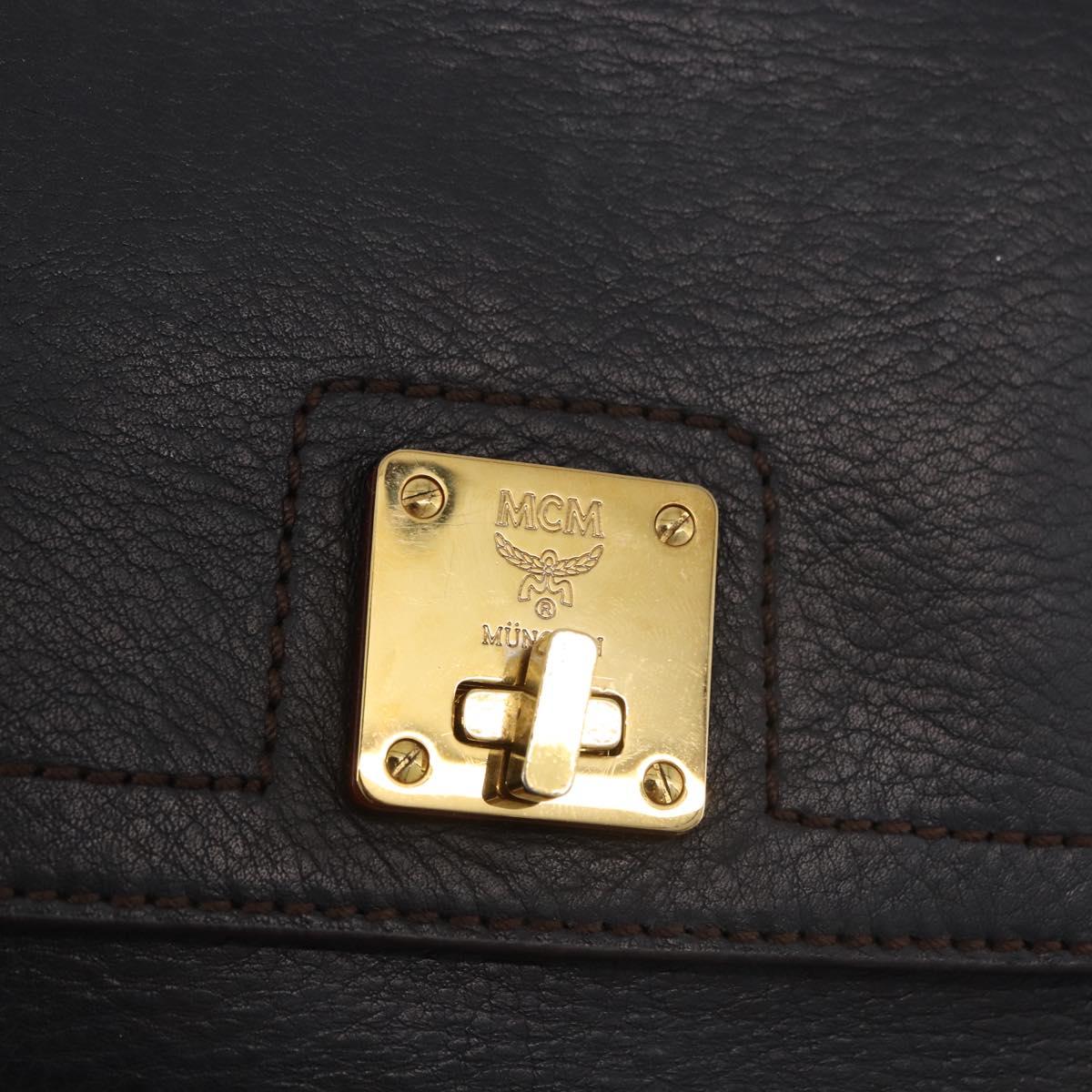 MCM Hand Bag Leather 2way Black Gold Auth ka4862