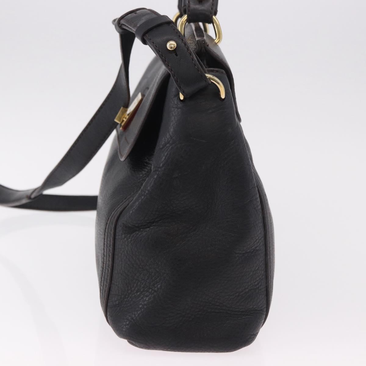 MCM Hand Bag Leather 2way Black Gold Auth ka4862