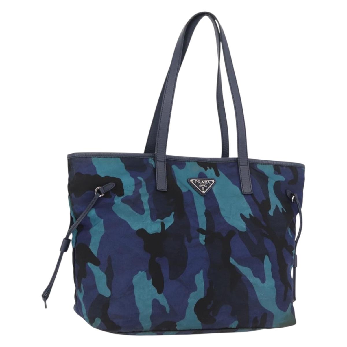 PRADA Tote Bag Nylon Blue Silver Auth ka4864