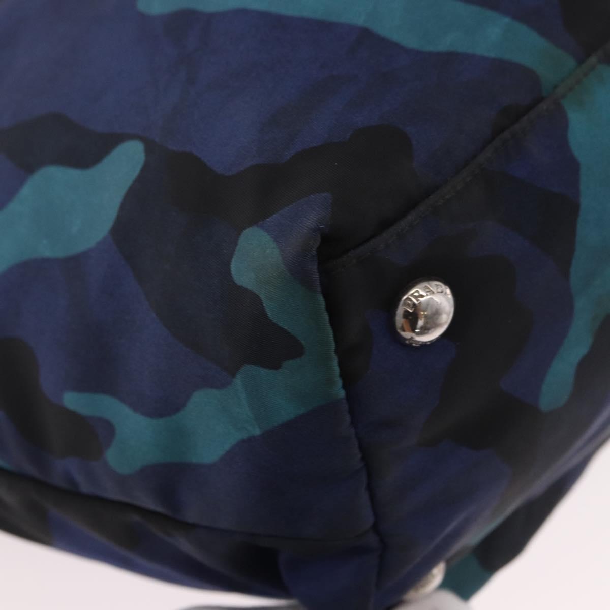 PRADA Tote Bag Nylon Blue Silver Auth ka4864