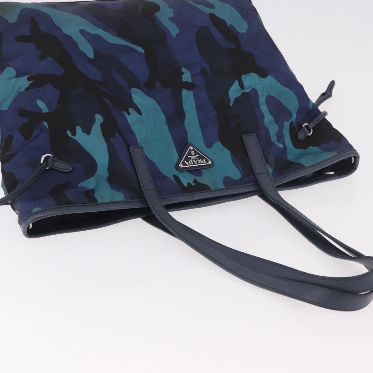 PRADA Tote Bag Nylon Blue Silver Auth ka4864