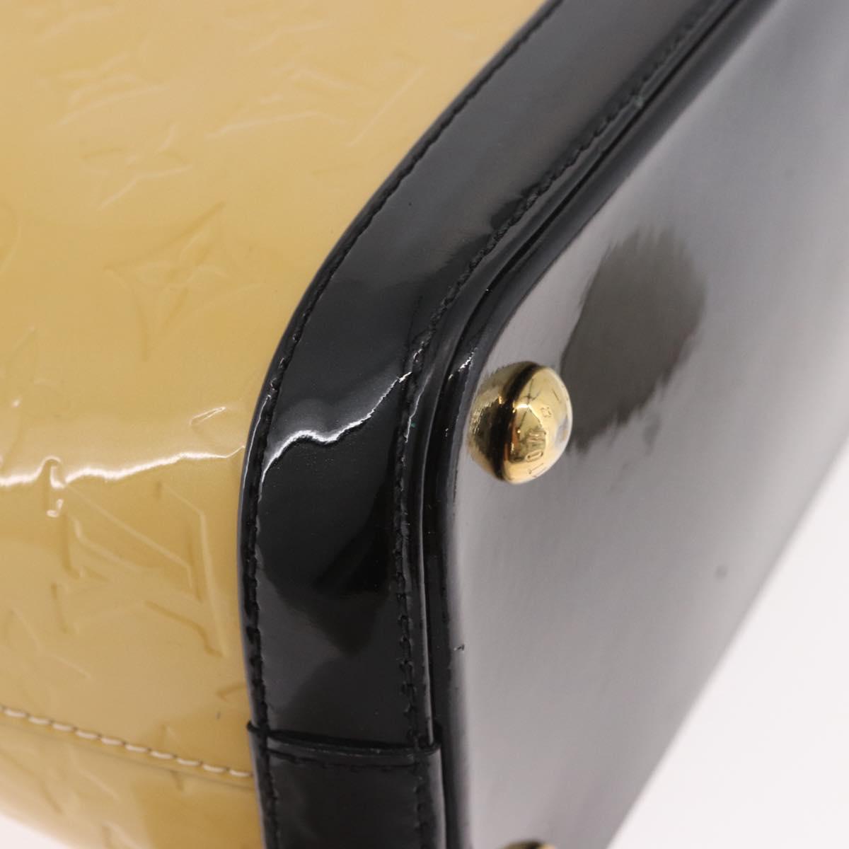 LOUIS VUITTON Monogram Vernis Lockit PM Tote Bag Beige Black M90251 Auth ka4865