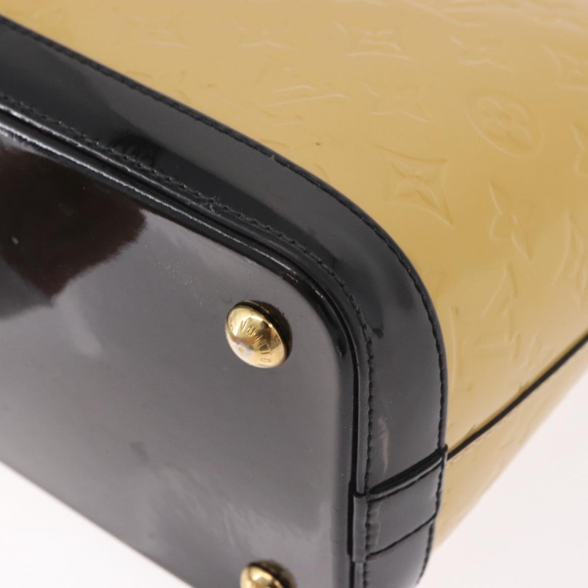 LOUIS VUITTON Monogram Vernis Lockit PM Tote Bag Beige Black M90251 Auth ka4865