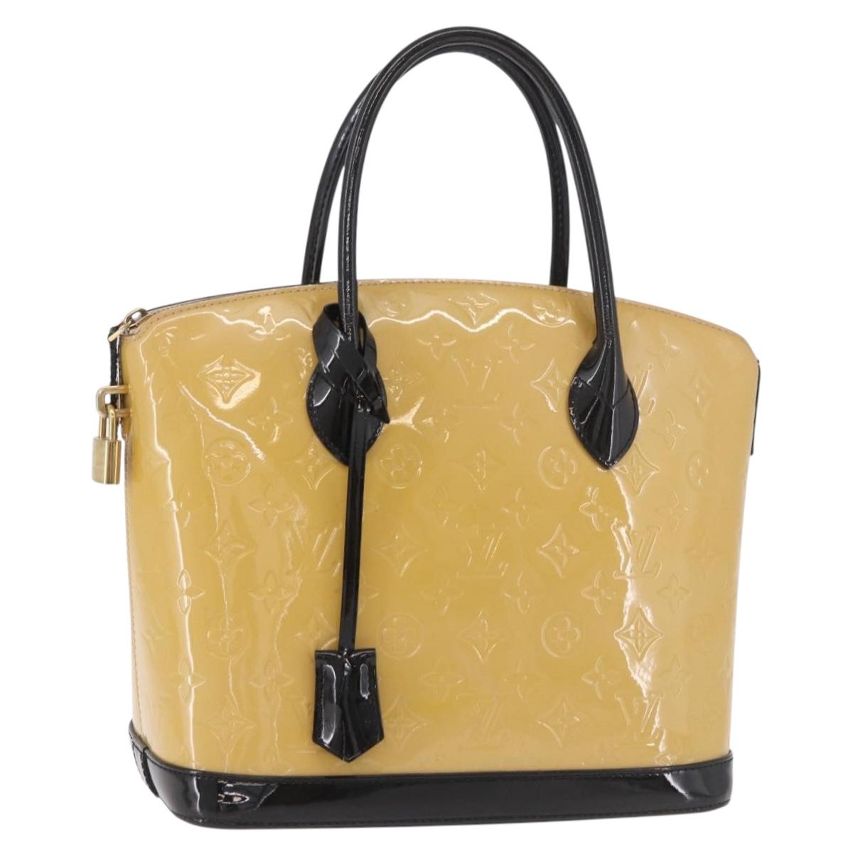 LOUIS VUITTON Monogram Vernis Lockit PM Tote Bag Beige Black M90251 Auth ka4865
