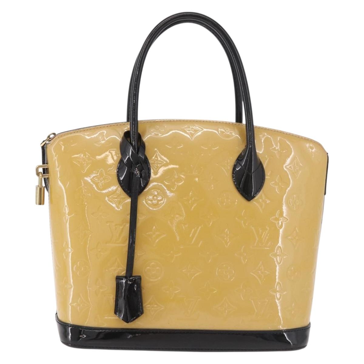 LOUIS VUITTON Monogram Vernis Lockit PM Tote Bag Beige Black M90251 Auth ka4865