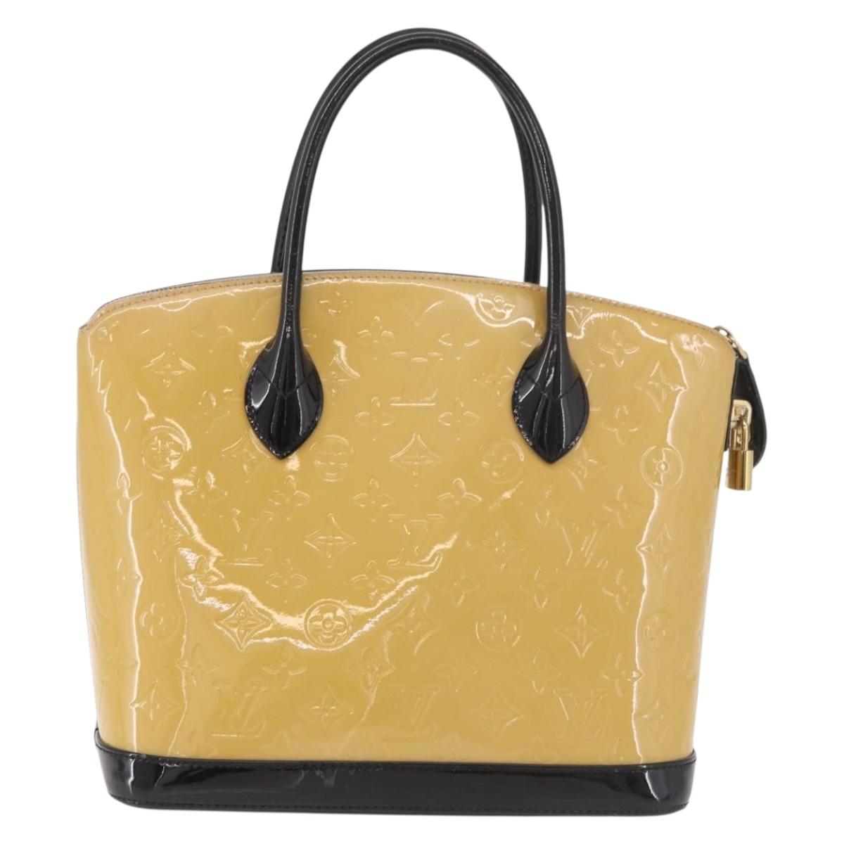 LOUIS VUITTON Monogram Vernis Lockit PM Tote Bag Beige Black M90251 Auth ka4865