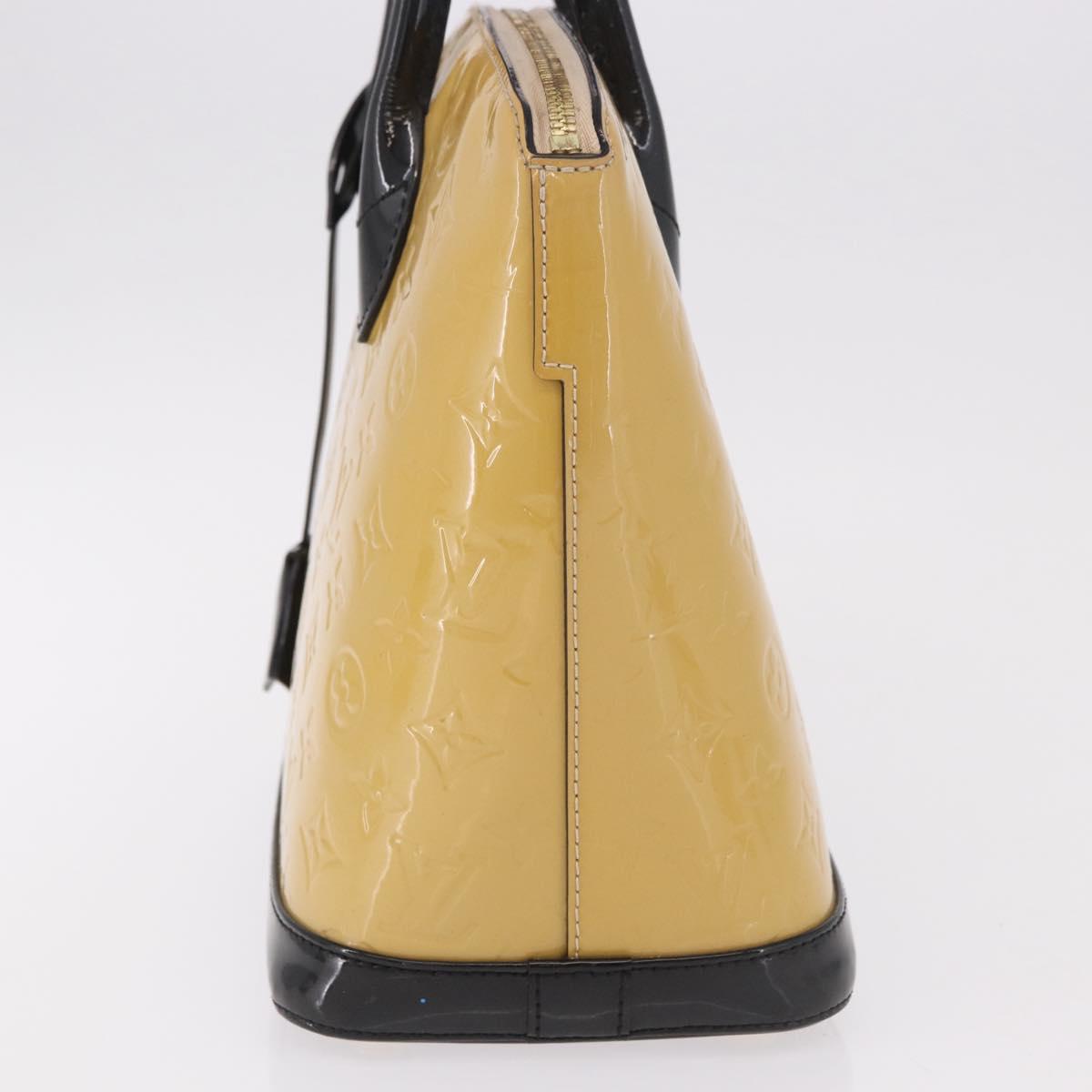 LOUIS VUITTON Monogram Vernis Lockit PM Tote Bag Beige Black M90251 Auth ka4865