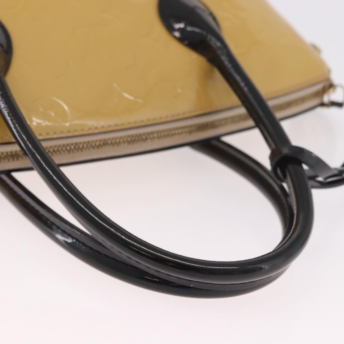 LOUIS VUITTON Monogram Vernis Lockit PM Tote Bag Beige Black M90251 Auth ka4865