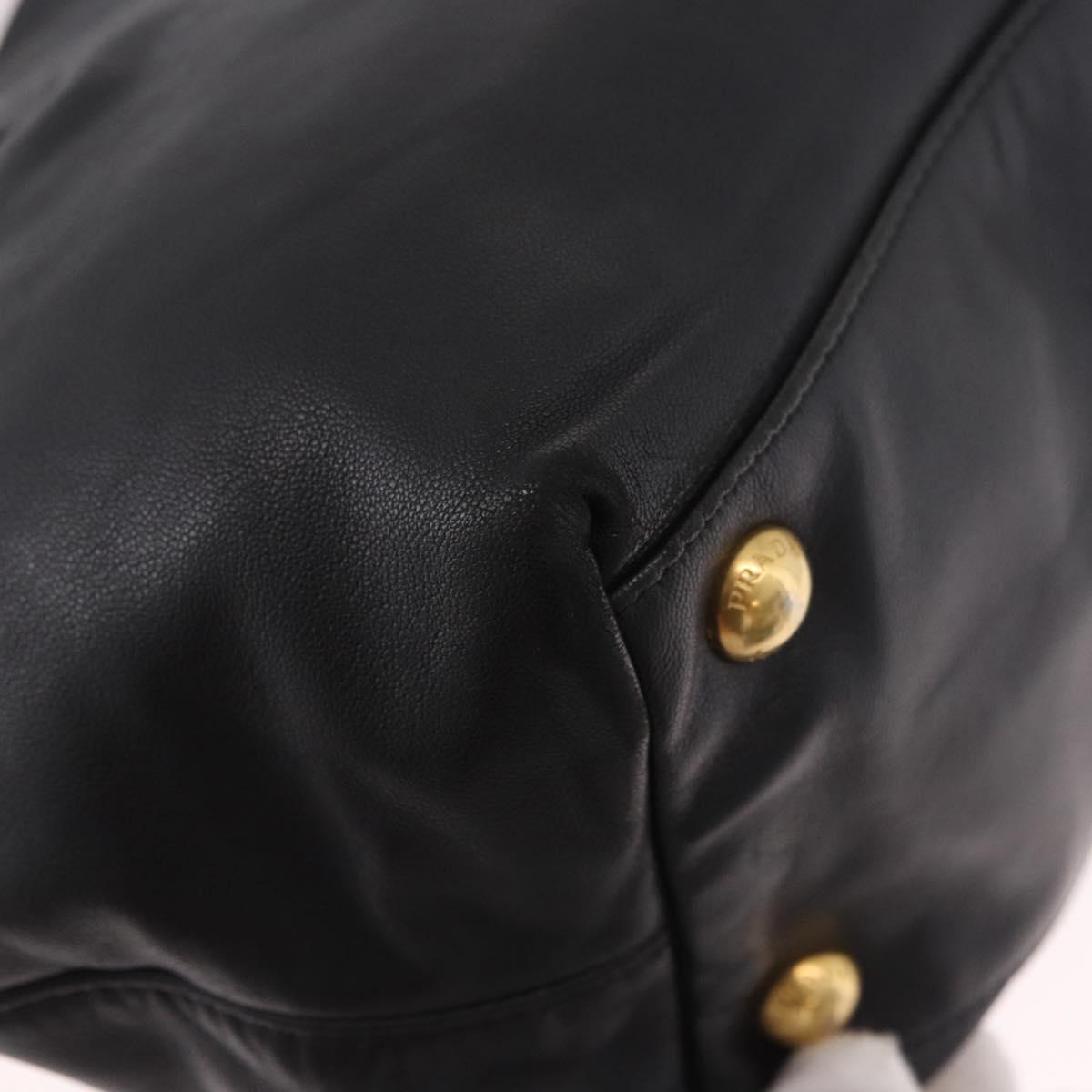 PRADA Hand Bag Leather 2way Black Gold Auth ka4866