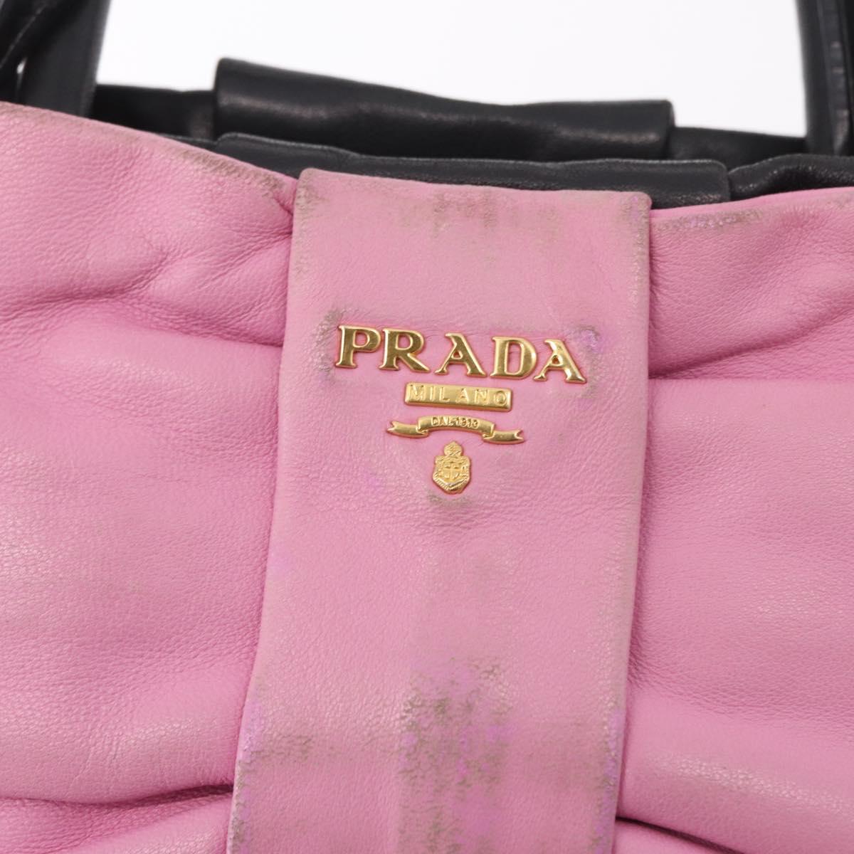 PRADA Hand Bag Leather 2way Black Gold Auth ka4866