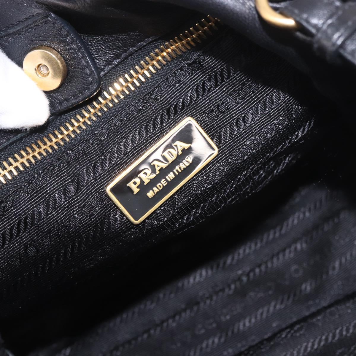 PRADA Hand Bag Leather 2way Black Gold Auth ka4866