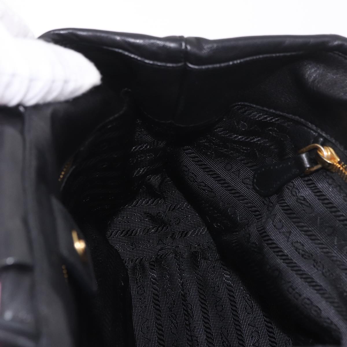 PRADA Hand Bag Leather 2way Black Gold Auth ka4866